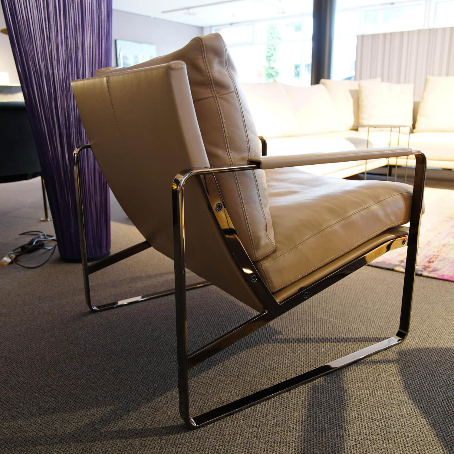 Walter Knoll - 2er Set Sessel Fabricius 710-10 Bezug Leder Elen 1227 Stone Grey Gestell Profilstahl Schwarz-Chrom - 7