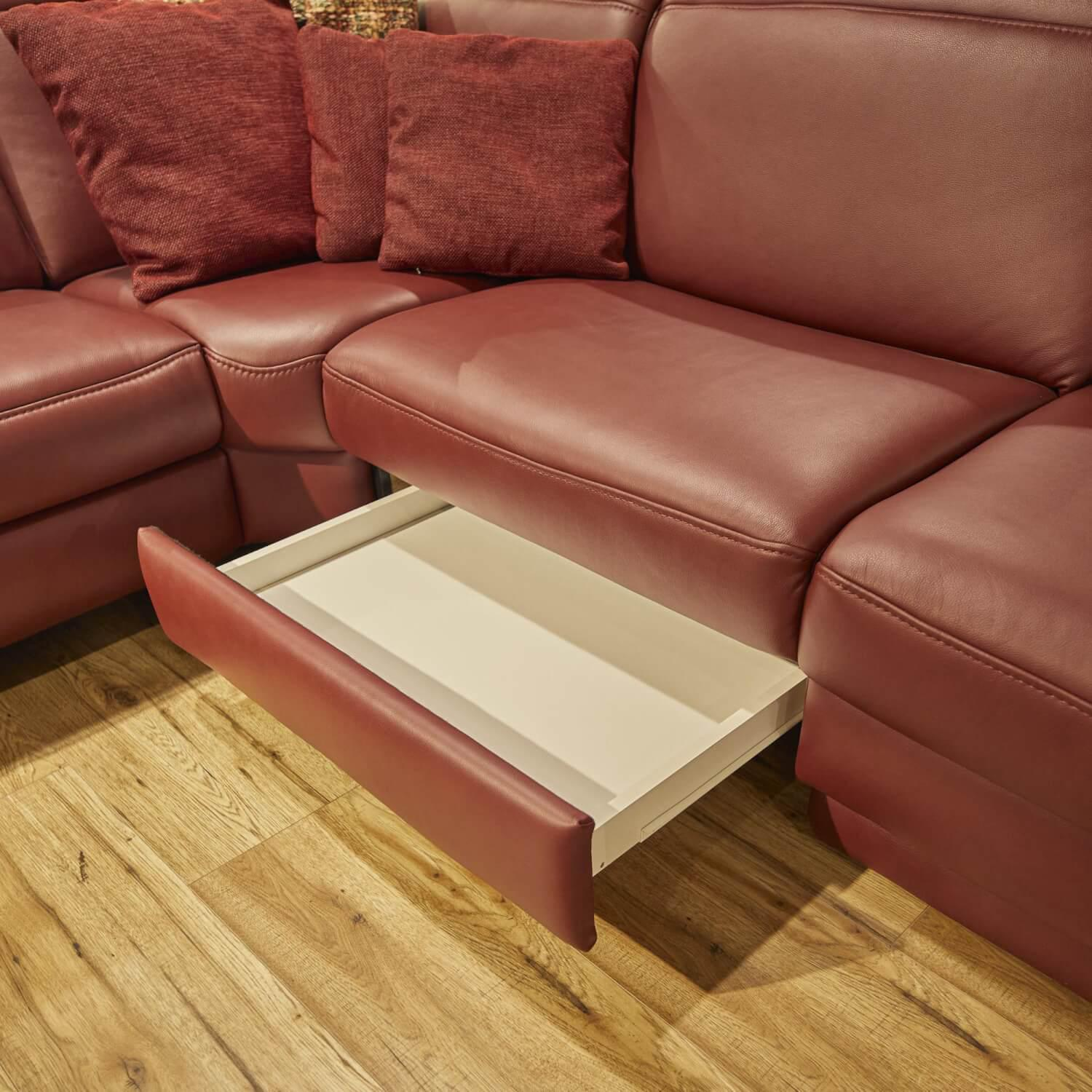 Hukla - Ecksofa IL 4052 Leder Credo Barolo Rot mit motorischen Funktionen - 4