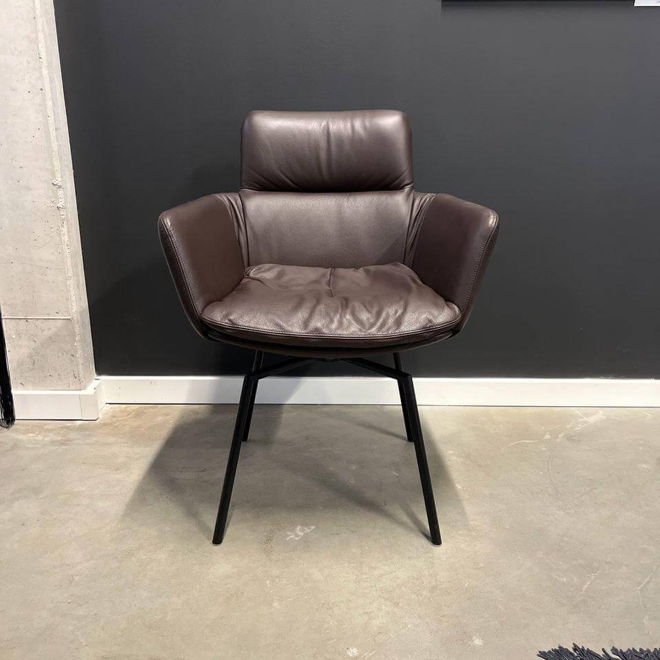 KFF - Stuhl Faye Leder Milano Dunkel Braun 4 Fuß Rundrohr Kreuzgestell Schwarz Drehbar - 6