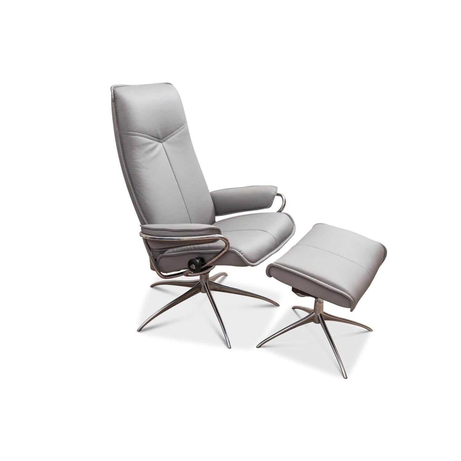358a964d1fcee1edbc1f0b4f594e149c Stressless - Sessel City High Back Leder Grau Batick Star Mit Hocker - 1