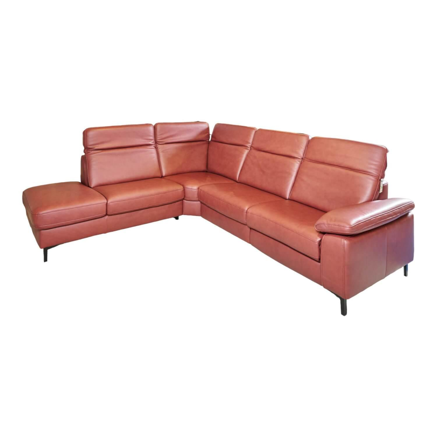 Sofa 4054 Leder Rodeo Barolo 60 Rot Profilfüße Metall Schwarz