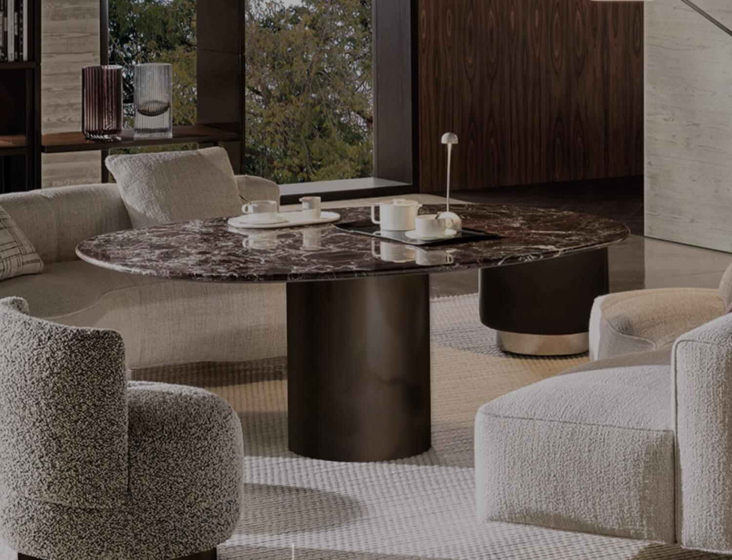Minotti - Esstisch Rayan Oval Platte Rosso Levanto Marmor Basis Black Coffee - 3