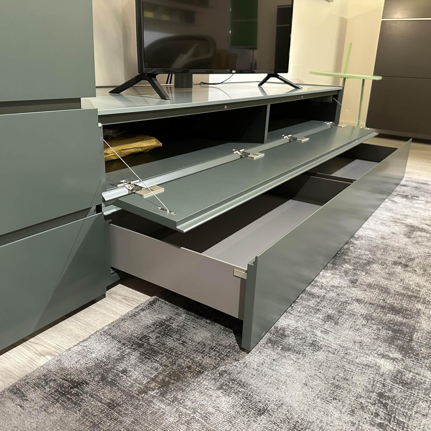 Interlübke - Sideboard Mit TV Drehsäule Cube Bold MDF Bahia Grün Grau Lackiert Griffmulden Laguna Grau Grün Lackiert Ohne Fernseher - 9