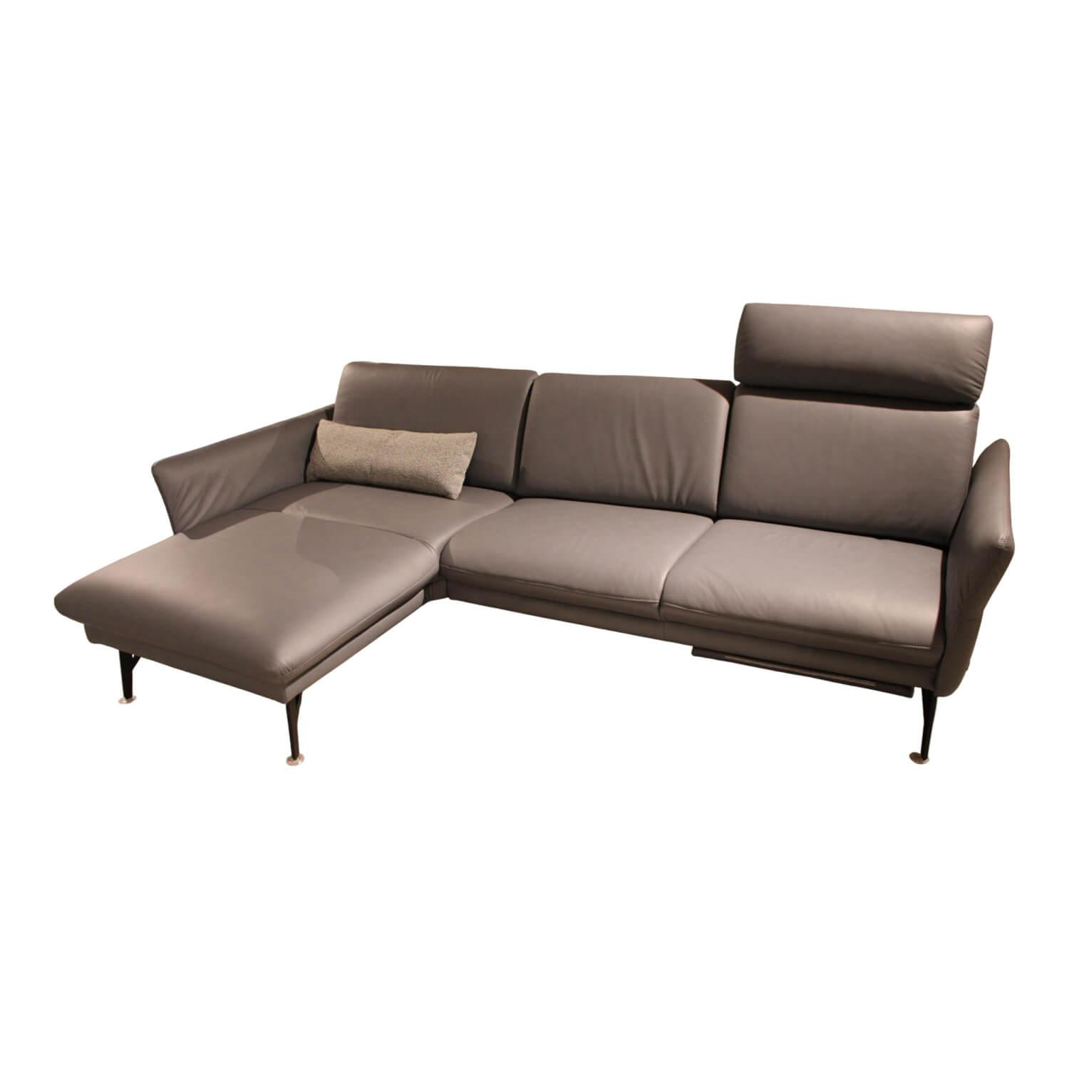 himolla - Ecksofa 1928 Leder 24 Longlife Aqua Grau mit Kopfstütze und 1 Nierenkissen - 1