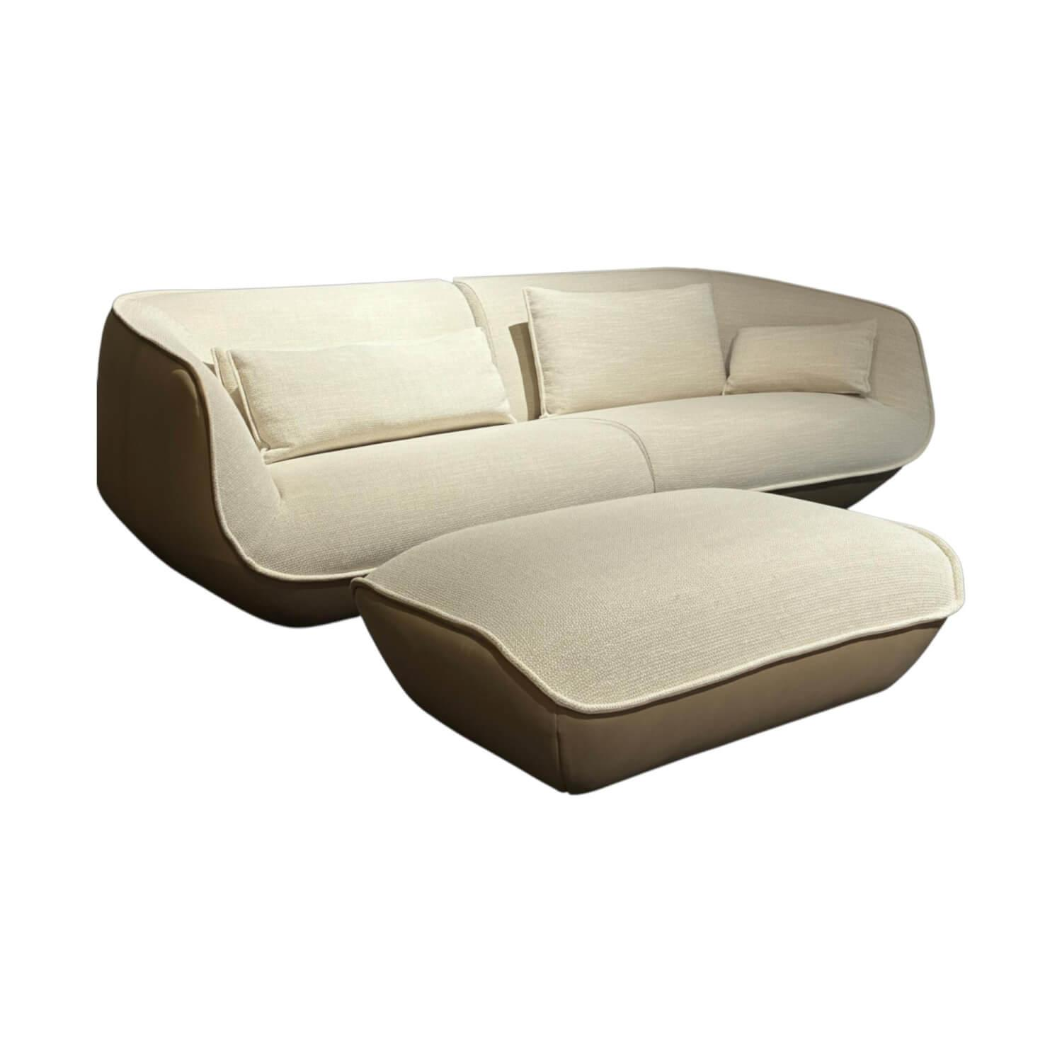 COR - Sofa Nook Sitz Stoff 8190 Woll Weiß Außen Leder 420 Sand Beige Füße Kunststoffgleiter mit Hocker Und Kissen - 1