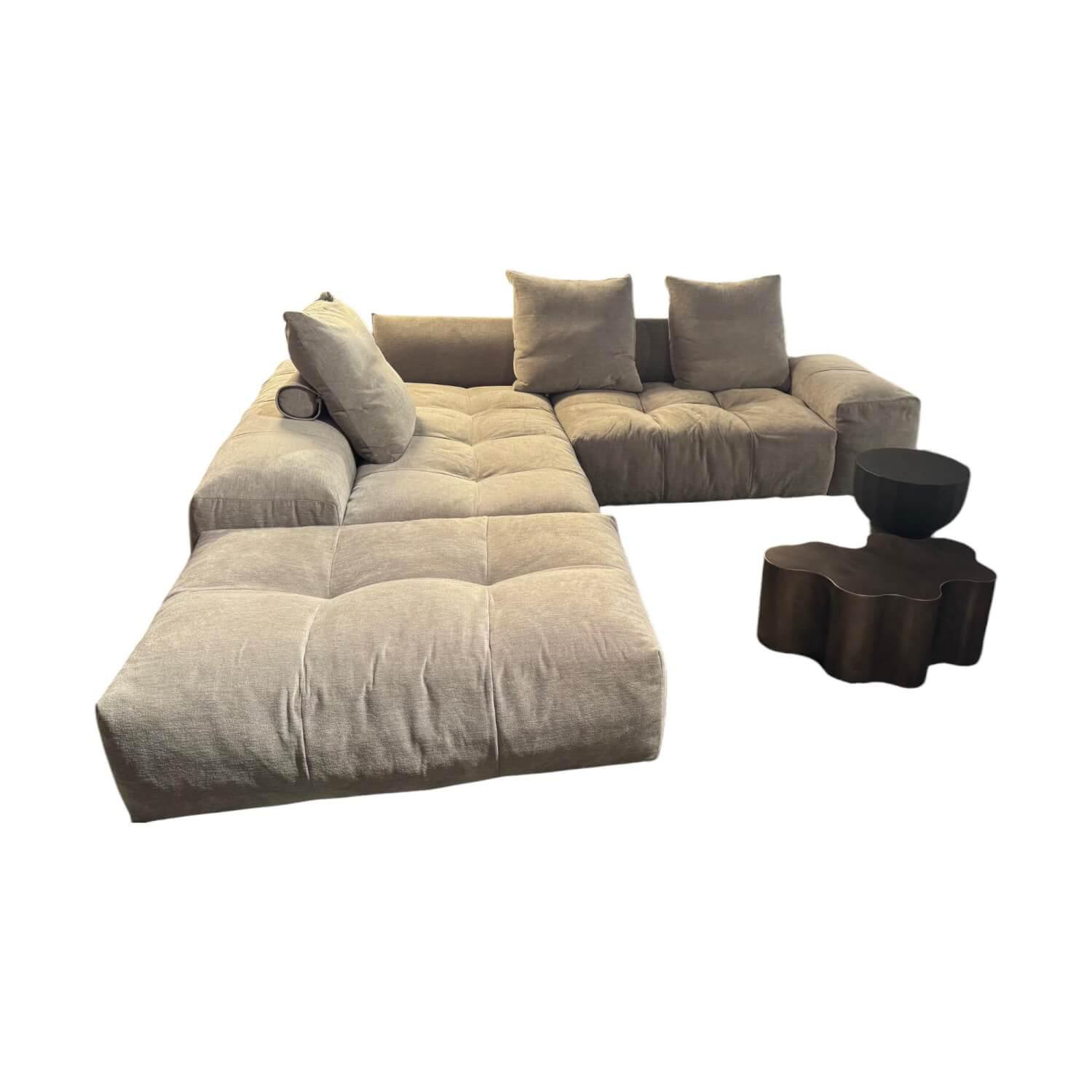Saba - Ecksofa Pixel Stoff 20 Lusso Grün Grau Inklusive Hocker - 1