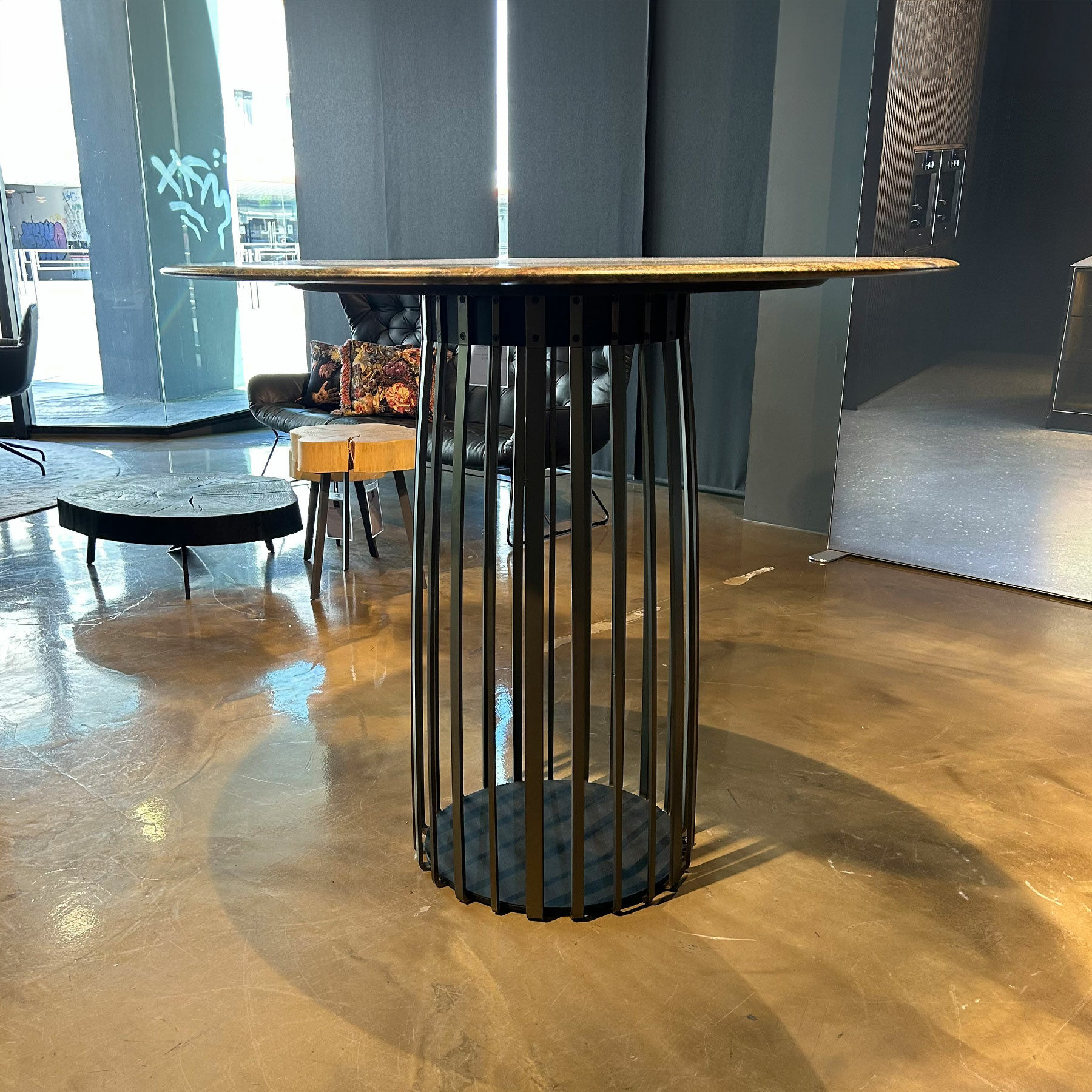 Janua - Hochtisch BC 07 Basket Steinplatte Rainforest Green Grün Braun Grau Mit Kieselkante Gestell Stahllasur Bronze - 3