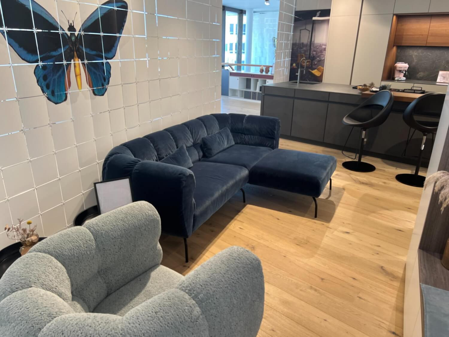 Brühl - Ecksofa Magnolia Stoff 4473 63 Blau Füße Metall Schwarz Pulverbeschichtet - 4