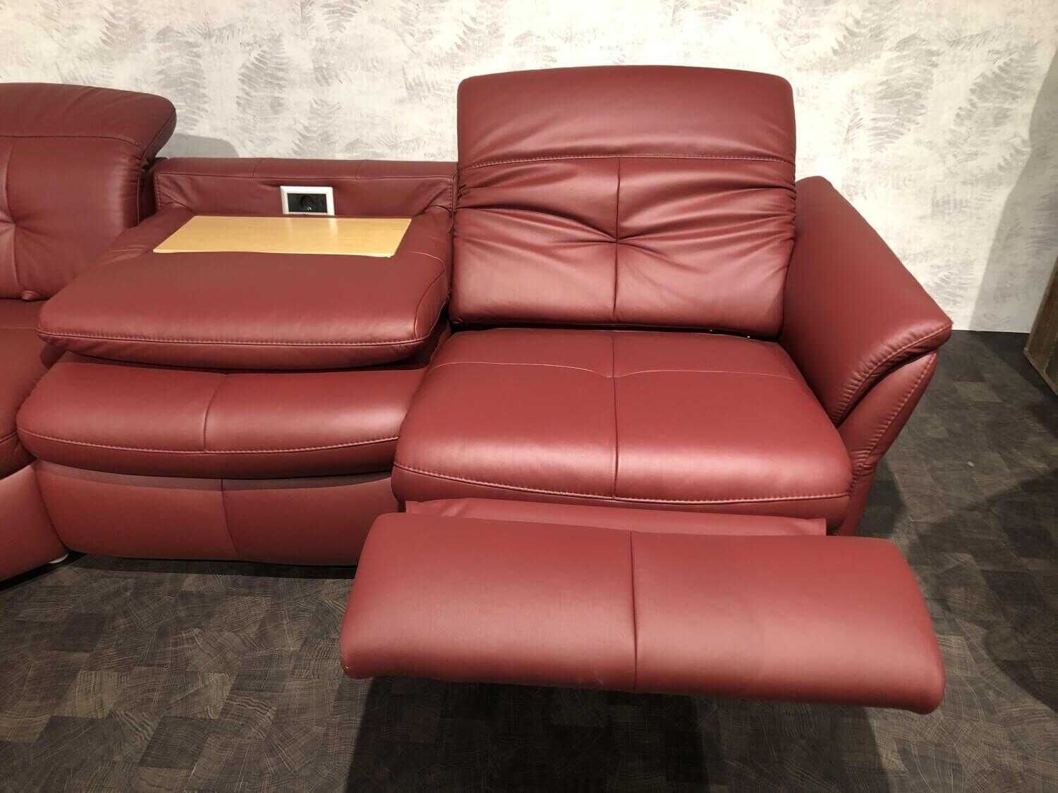 Steinpol - Ecksofa Matera Leder Punch Merlot Rot mit elektrischer Verstellfunktion - 3
