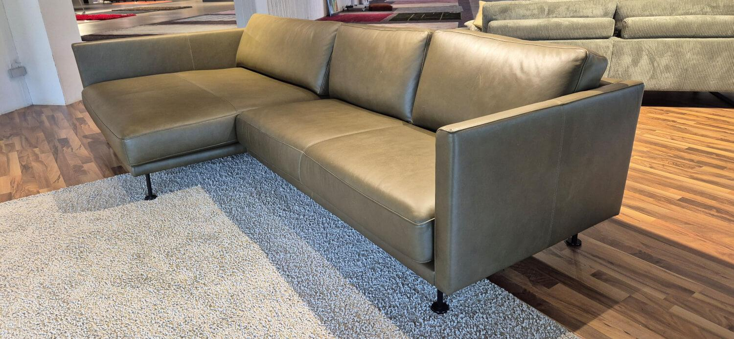 Violetta - Ecksofa Terni Leder 60 Olive Grün Füße Schwarz Pulverbeschichtet - 5