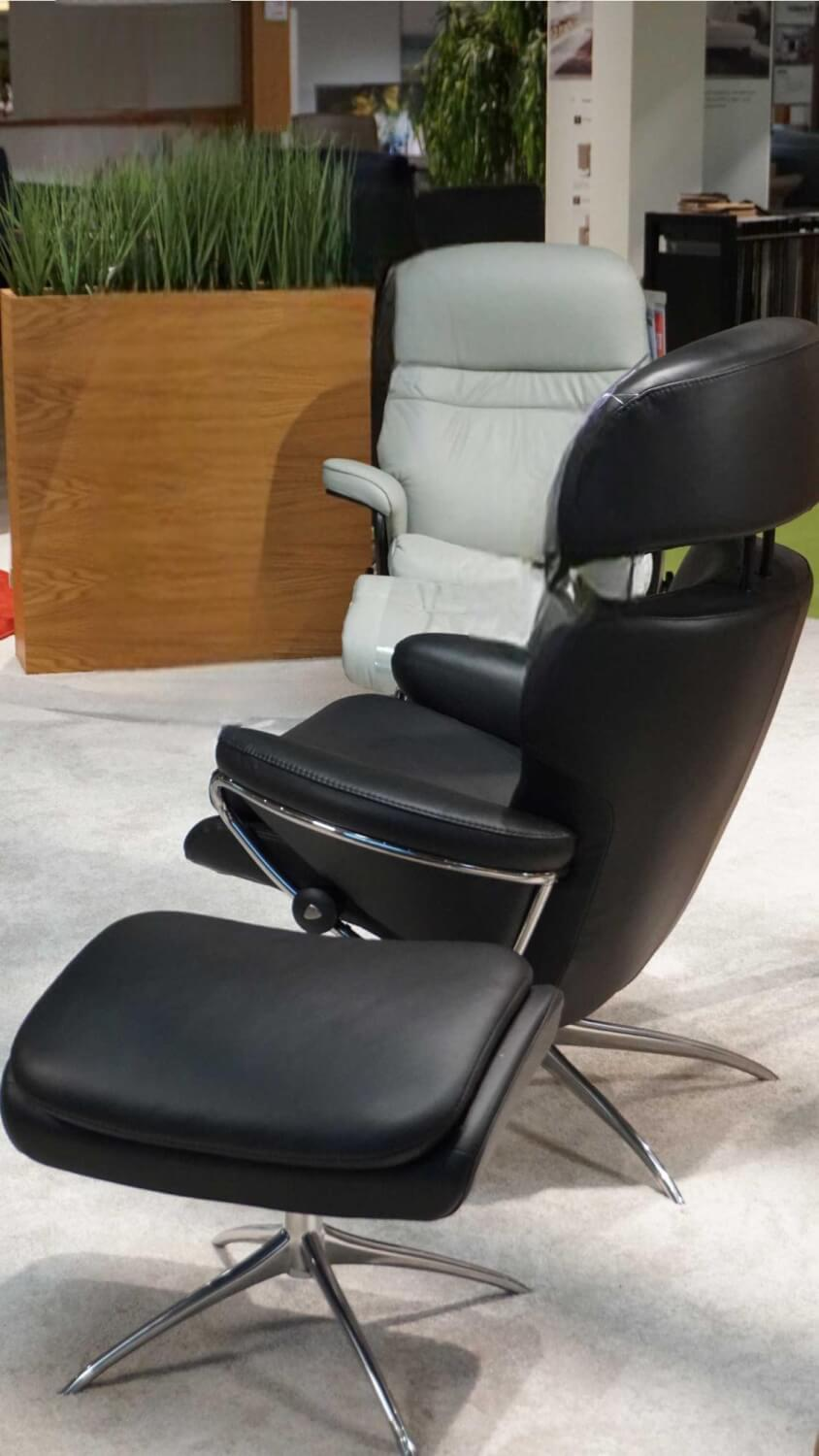 Stressless - Sessel Rome M Black Leder Gestell Star Alumunium Inklusive Hocker - 5