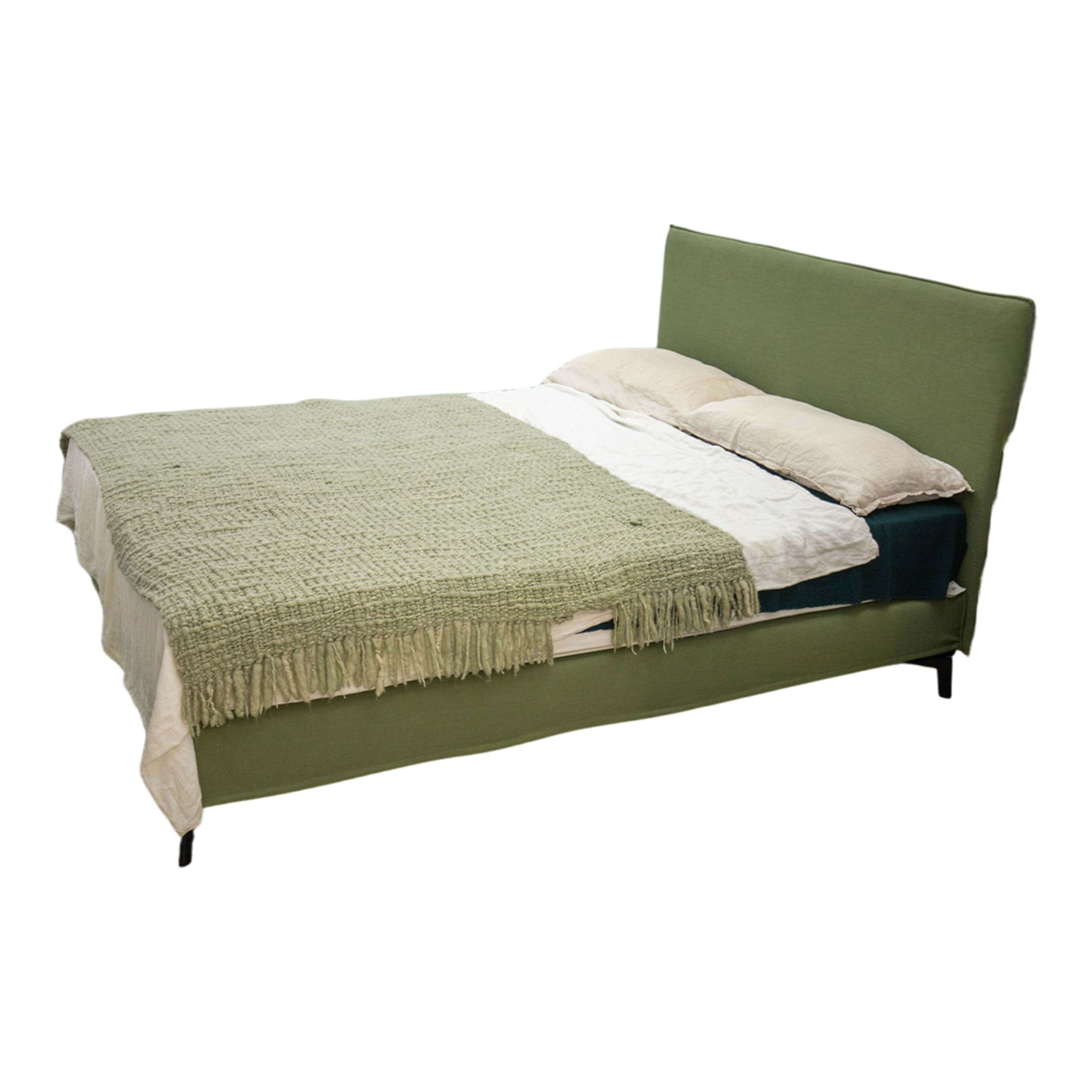 Möller Design - Bett Slim Edition Stoff Casa 88 Turtle Grün Metallfüße Schwarz mit Matratze - 1