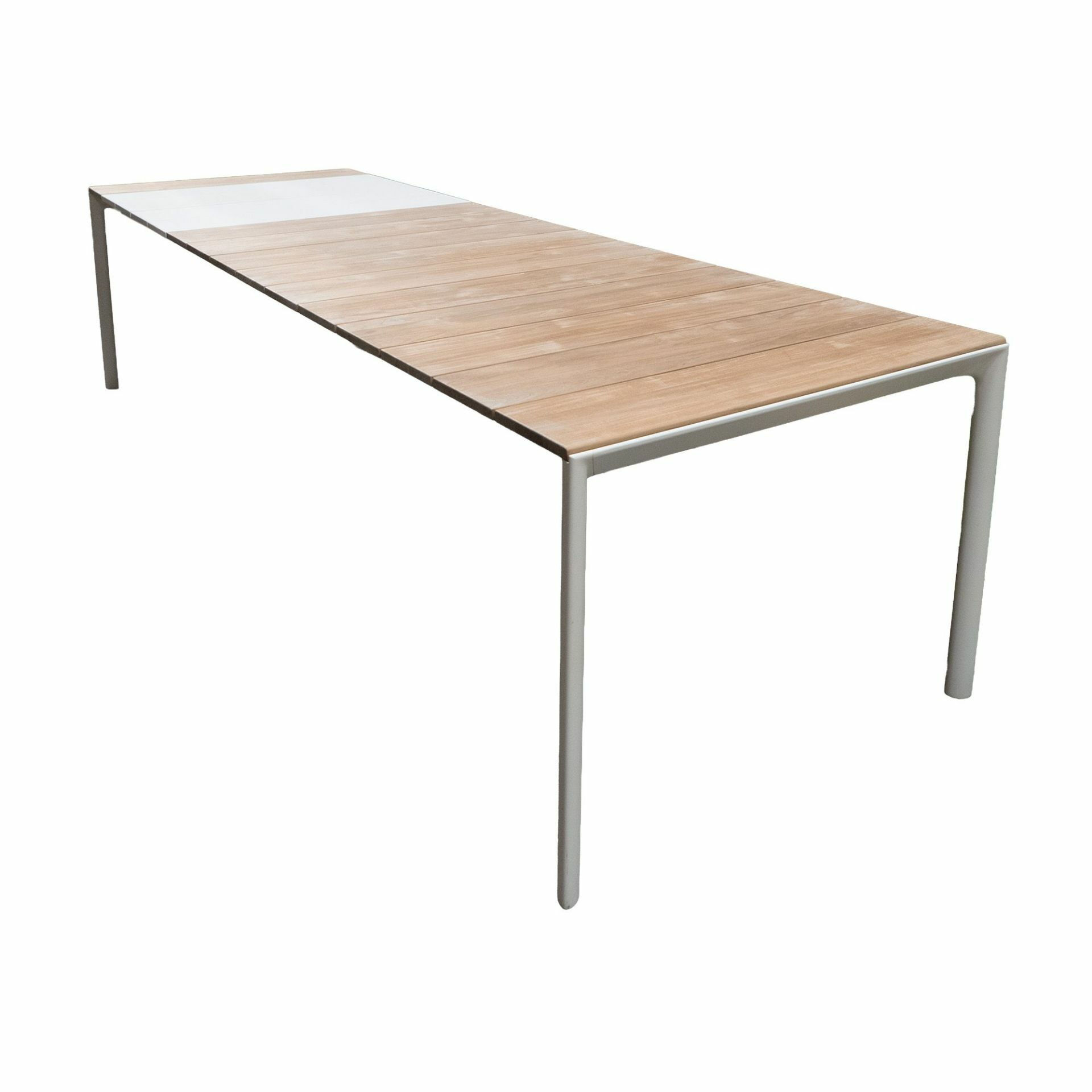 Kristalia - Esstisch Maki Slatted Platte Holz Teak Mit Einlegeplatten Aluminium Lackiert Weiß Gestell Aluminium Lackiert Weiß - 9