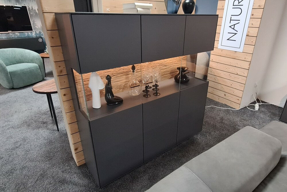 Natura - Highboard Tucson 4333LL Front Und Korpus Lack Natura Graphitgrau Grau Rückwand Spalteiche Mit Beleuchtung - 2