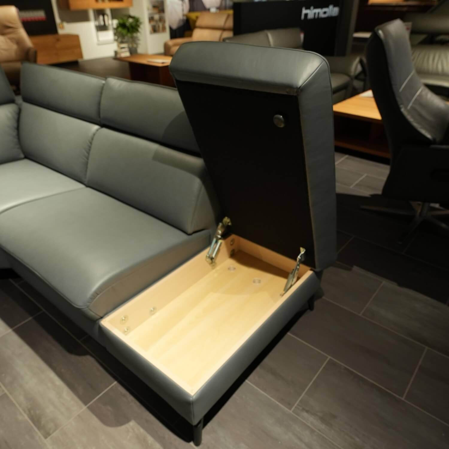 himolla - Ecksofa 1267 Leder 24 Longlife Sea Wallfree Grau Füße Schwarz Mit Elektrischer Relaxfunktion Und Kissen - 4