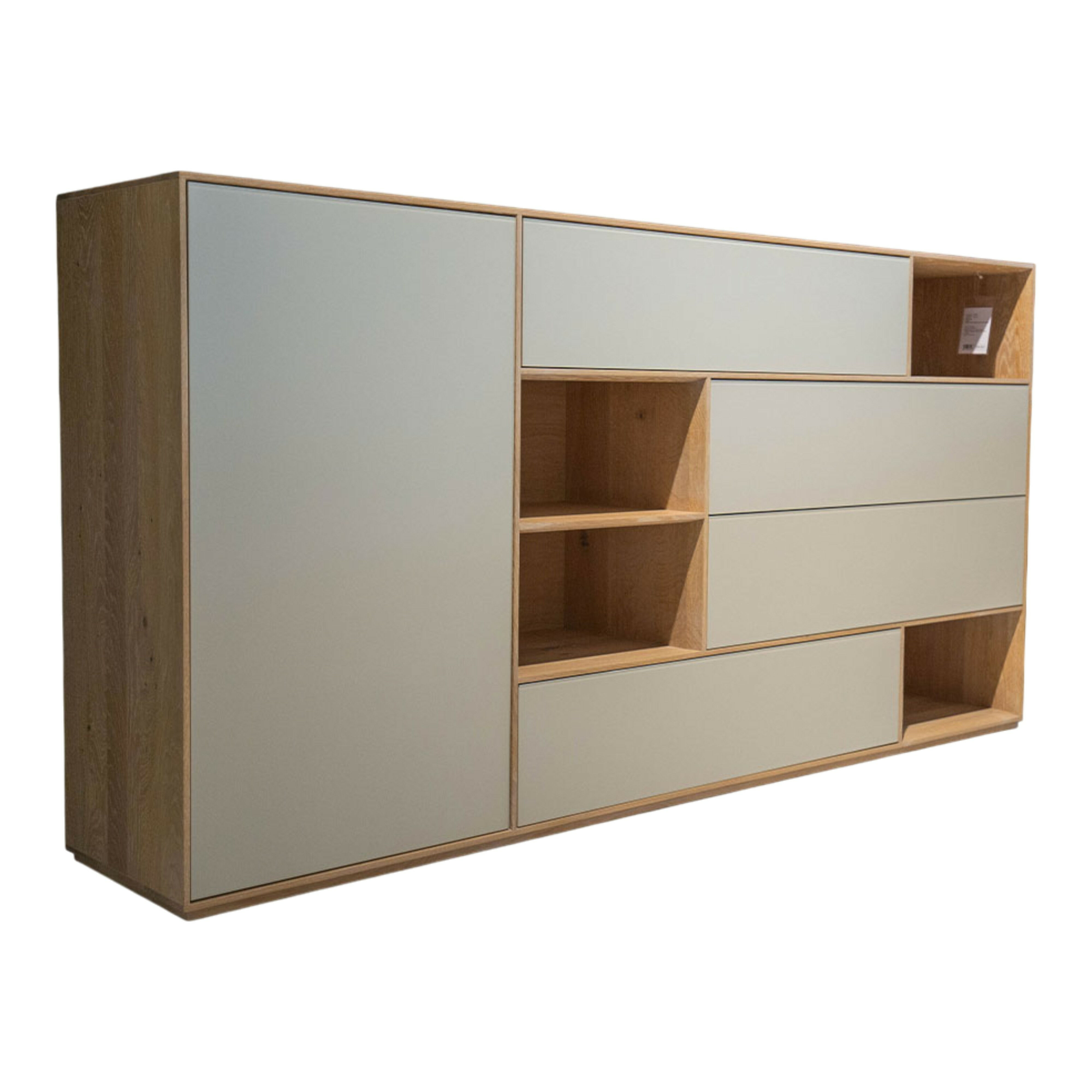 Rodam - Sideboard Sigma Eiche Weiß Geölt Satinierstes Glas Hellbeige - 1