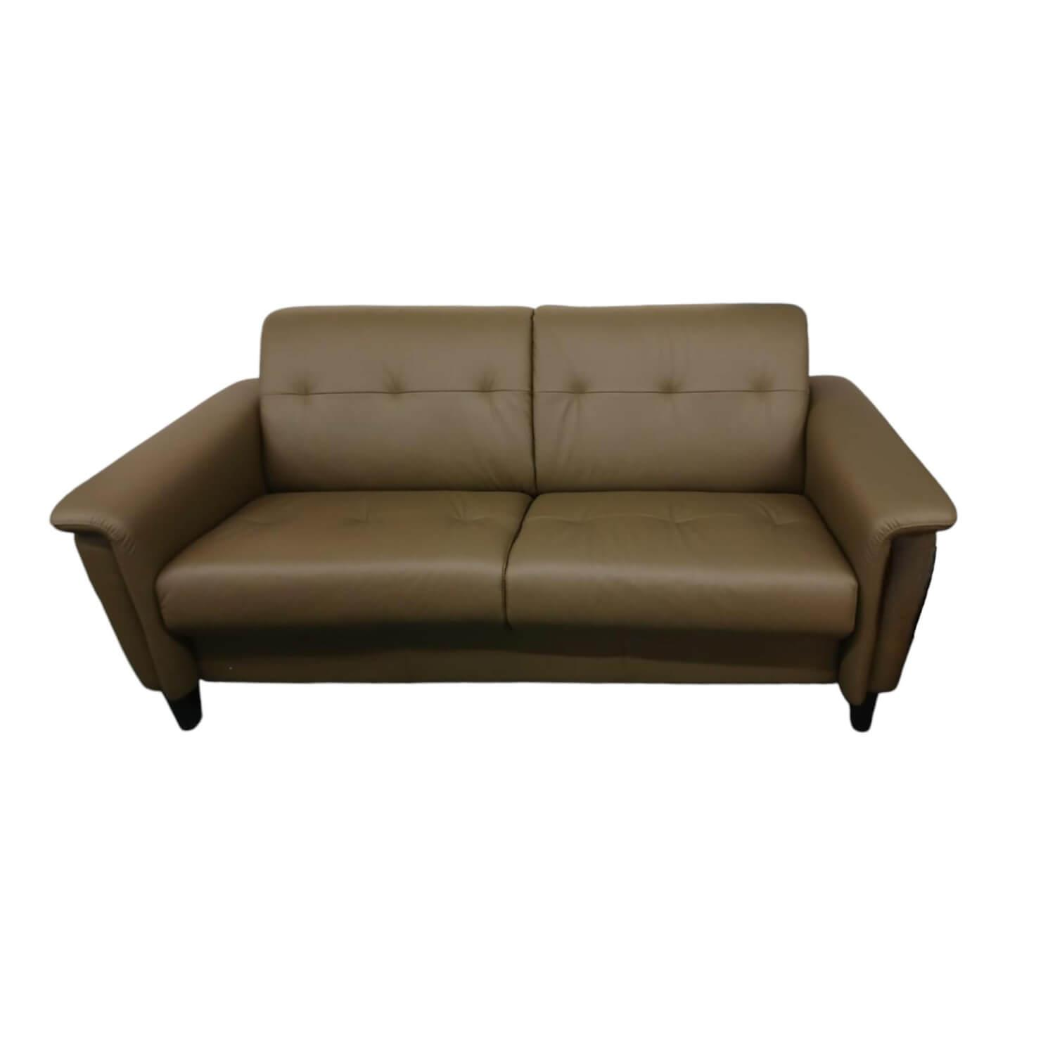 Stressless - Sofa Flora Mit Gepolsterter Armlehne Leder Paloma Dark Olive Dunkelgrün Grau  Fuß Holzbein Rund Schwarz - 1