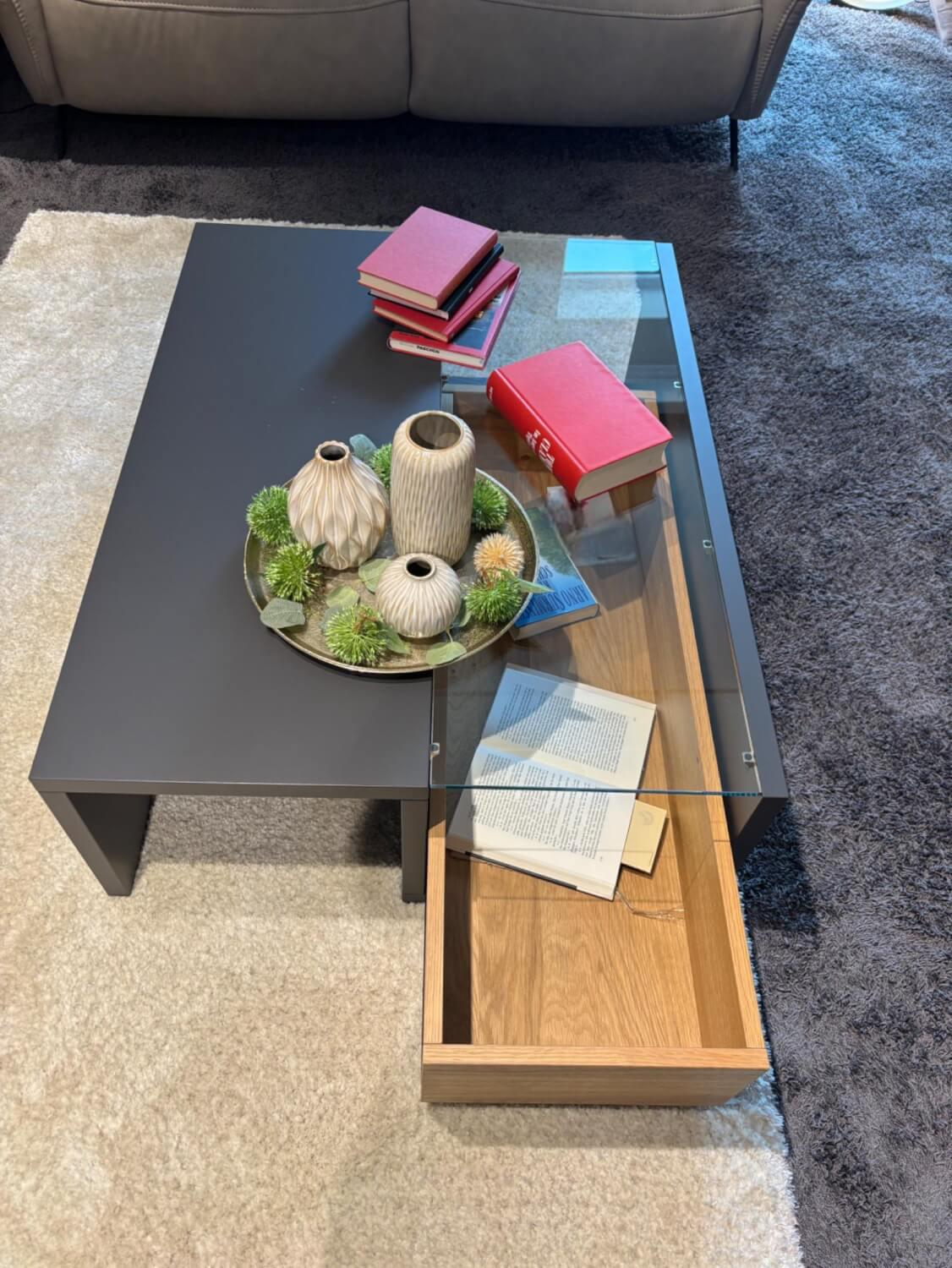 Musterring - Coffee table Aterno Frame slate gray With clear glass top Including drawer insert - 3