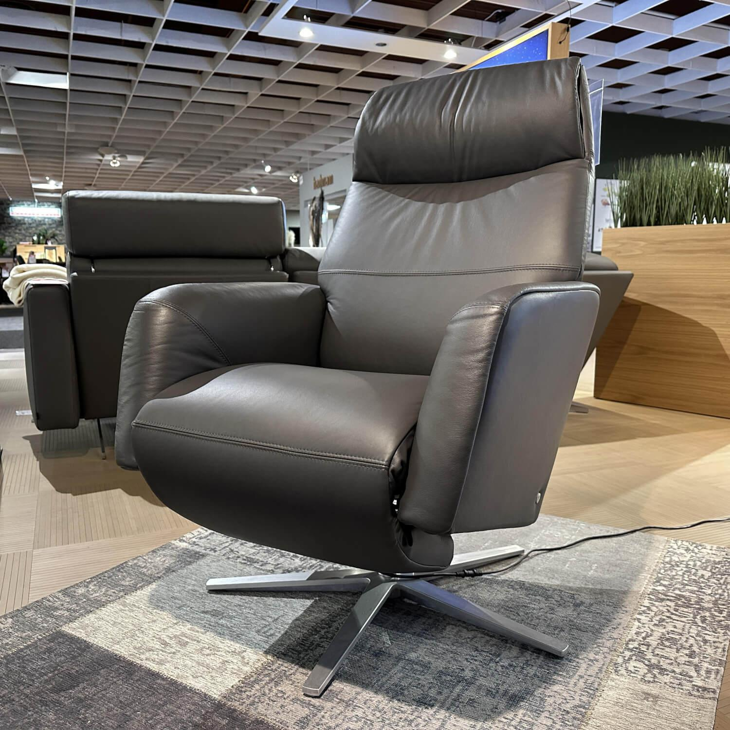 Stressless - Sessel Scott Leder Paloma 80 Rock Anthrazit Gestell Power Sirius Aluminium Gebürstet Mit Verstellbarer Fußstütze - 2