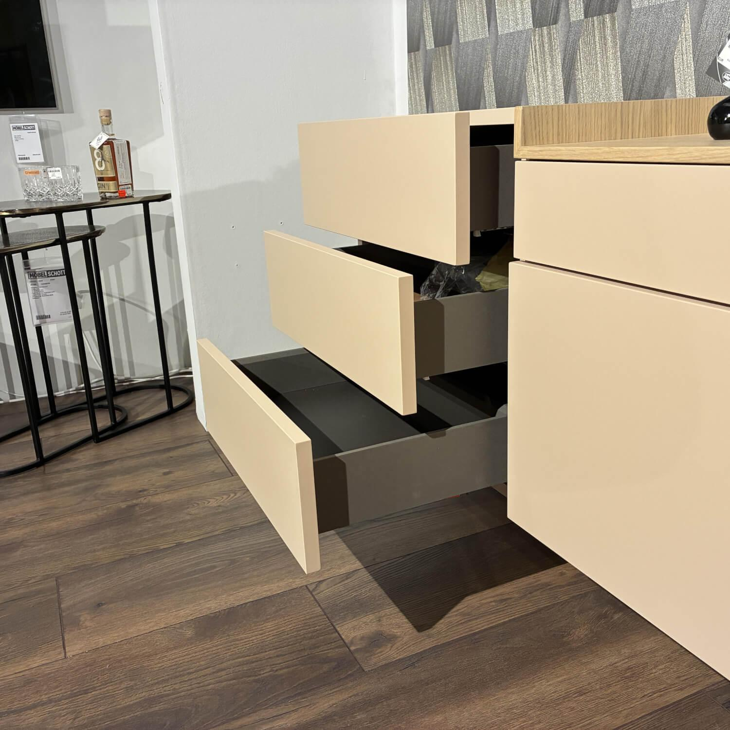 Contur - Wohnwand Venzone Lack Pesca Pfirsich Rosa Platte Eiche Furniert - 3