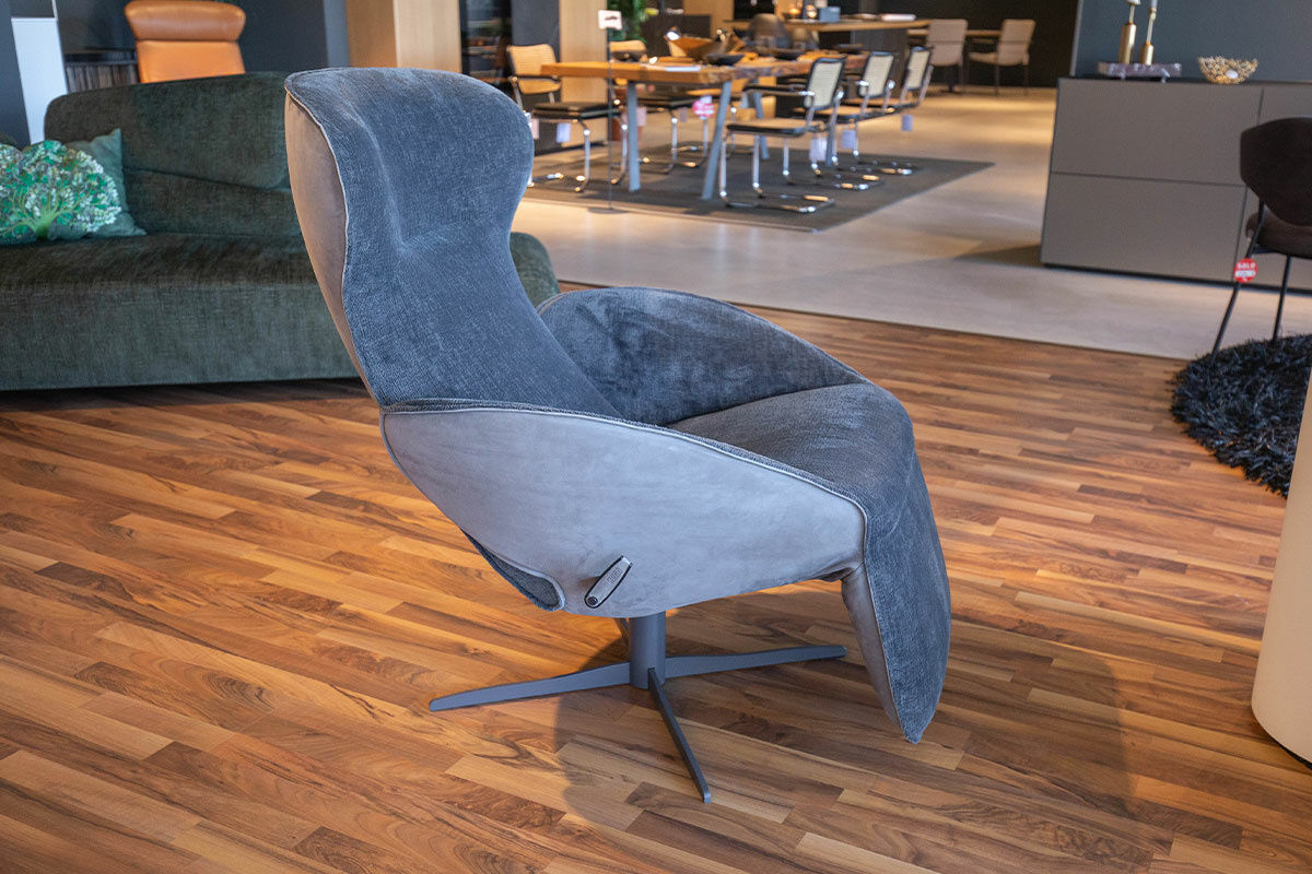 Jori - Relaxsessel Daydreamer Außen Leder Nubuk Grau Innen Stoff Mumble Grau - 4