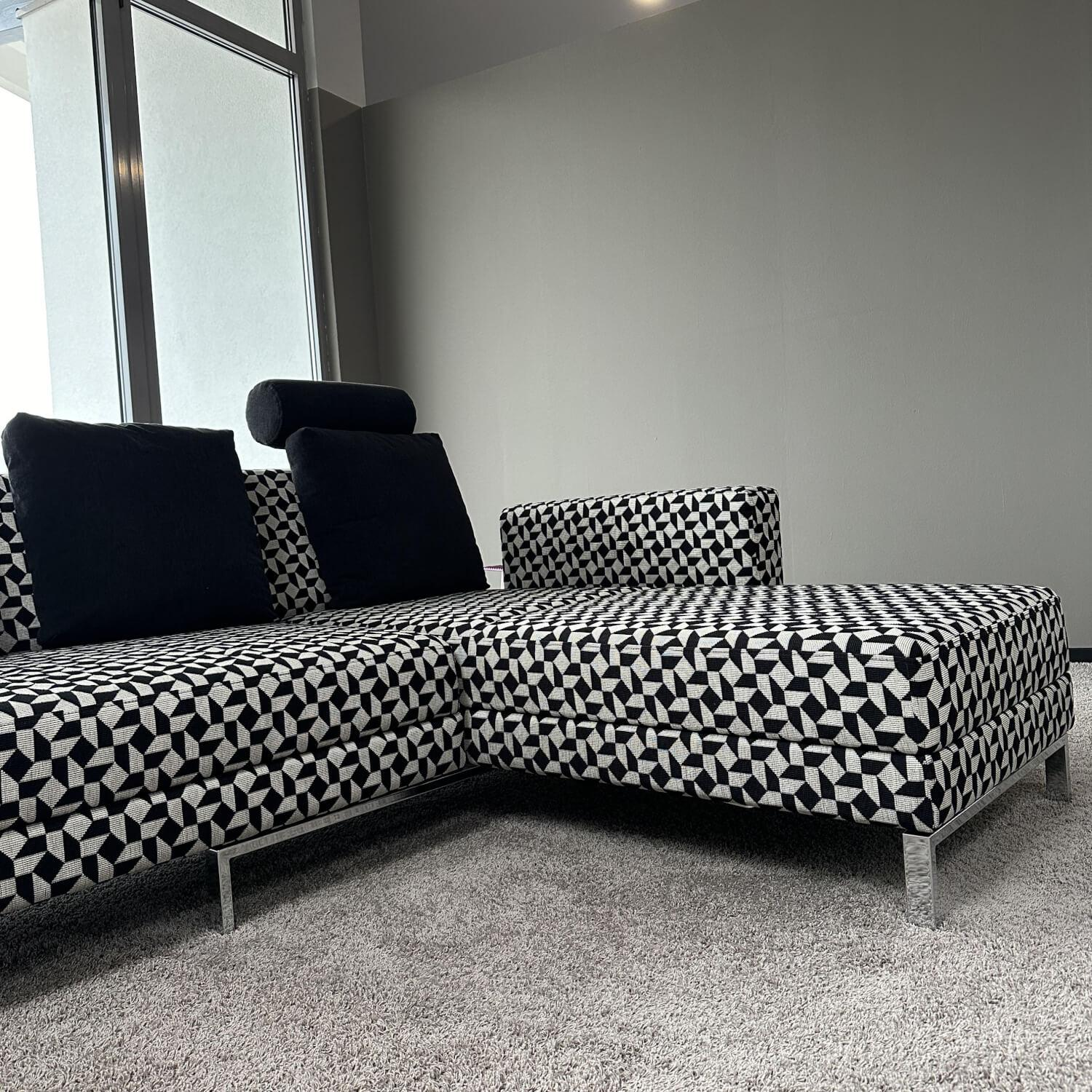Brühl - Ecksofa Four Two Mit Funktion Und 2 Tischmodulen Bezug Stoff 4492 0049 Schwarz-Beige Metallkufe Verchromt - 14