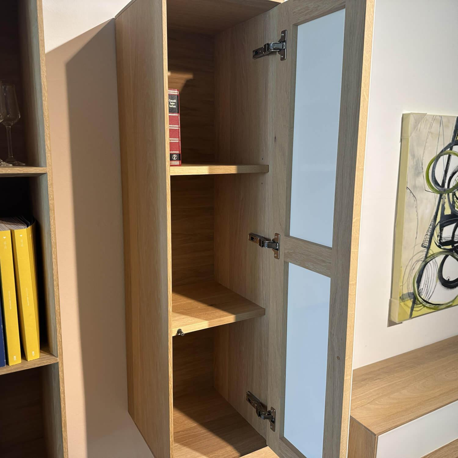 Rodam - Wohnwand Sigma Eiche Natur Weiß Pigment Geölt Und Glas Weiß - 4