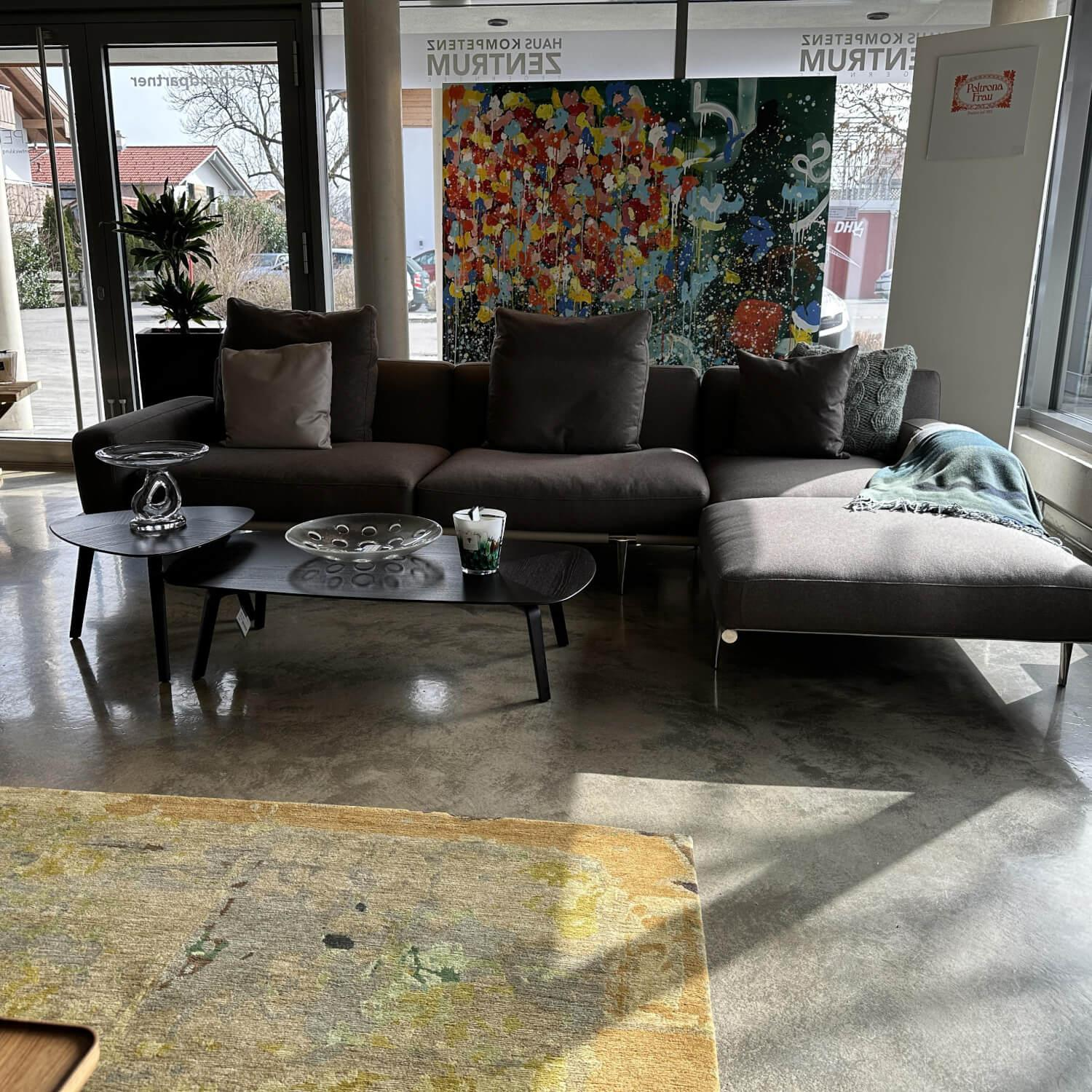 Poltrona Frau - Ecksofa Let it Be Stoff Giano 15247 Col. 7 Braun Grau Leder Saddle Extra Corda Beige - 3