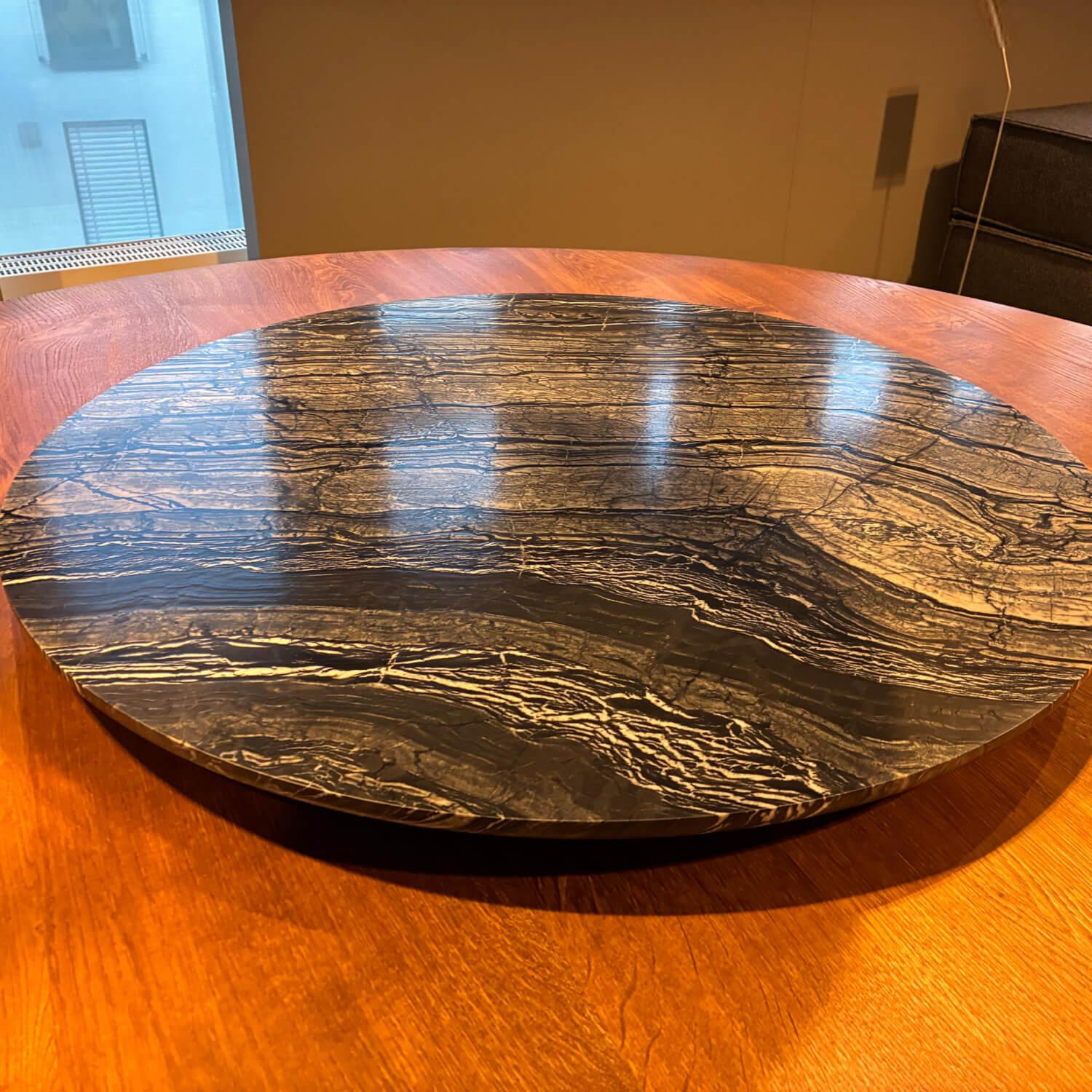 Janua - Esstisch BC 07 Basket Platte Eiche Geräuchert Gebürstet Gestell Metall Schwarz Inklusive Lazy Susan Marmor Schwarz - 2