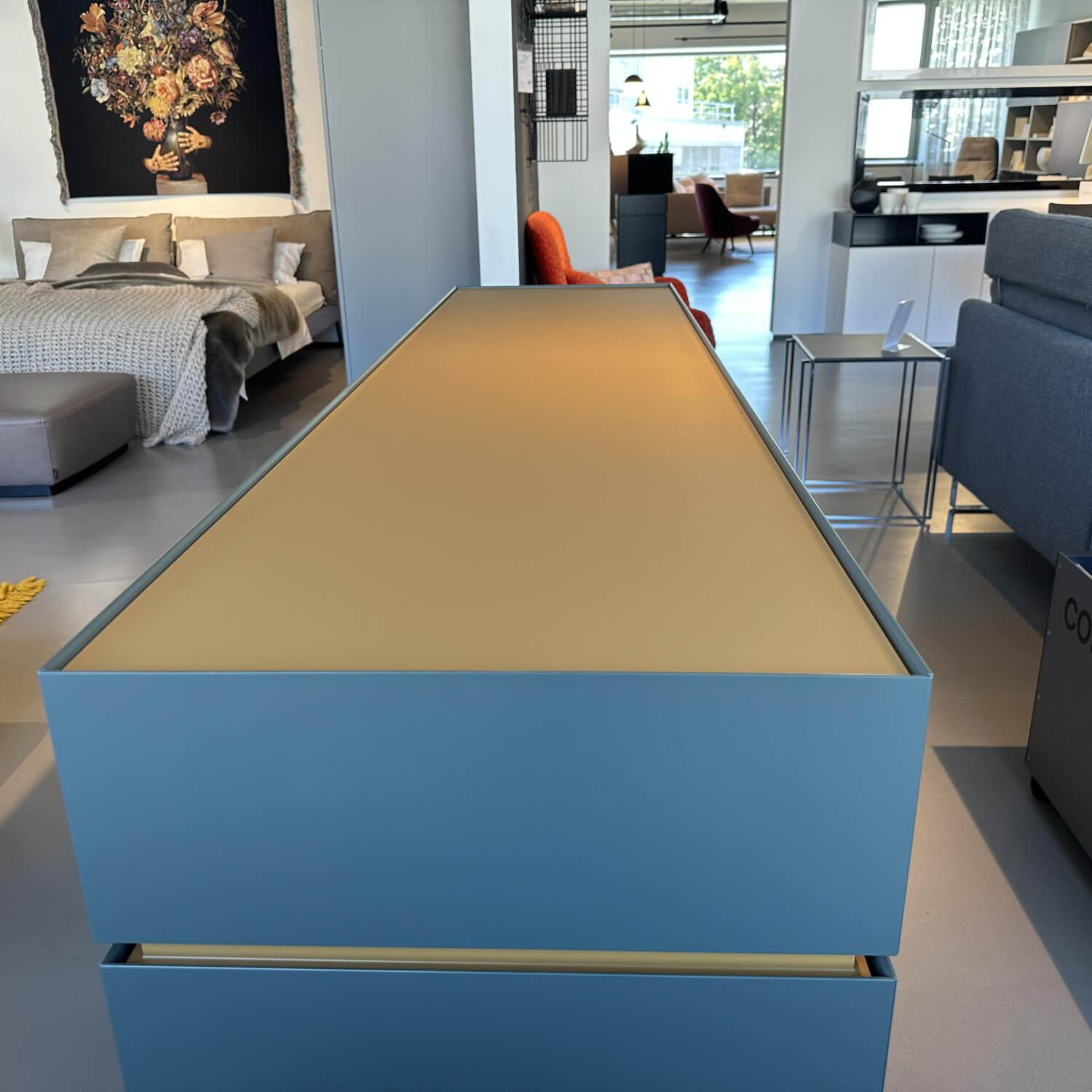 Interlübke - Sideboard Just Cube Bold Lack Bahia M81 Grün Blau Abdeckplatte Mattglas Opti Masala T40 Gelb Braun - 5