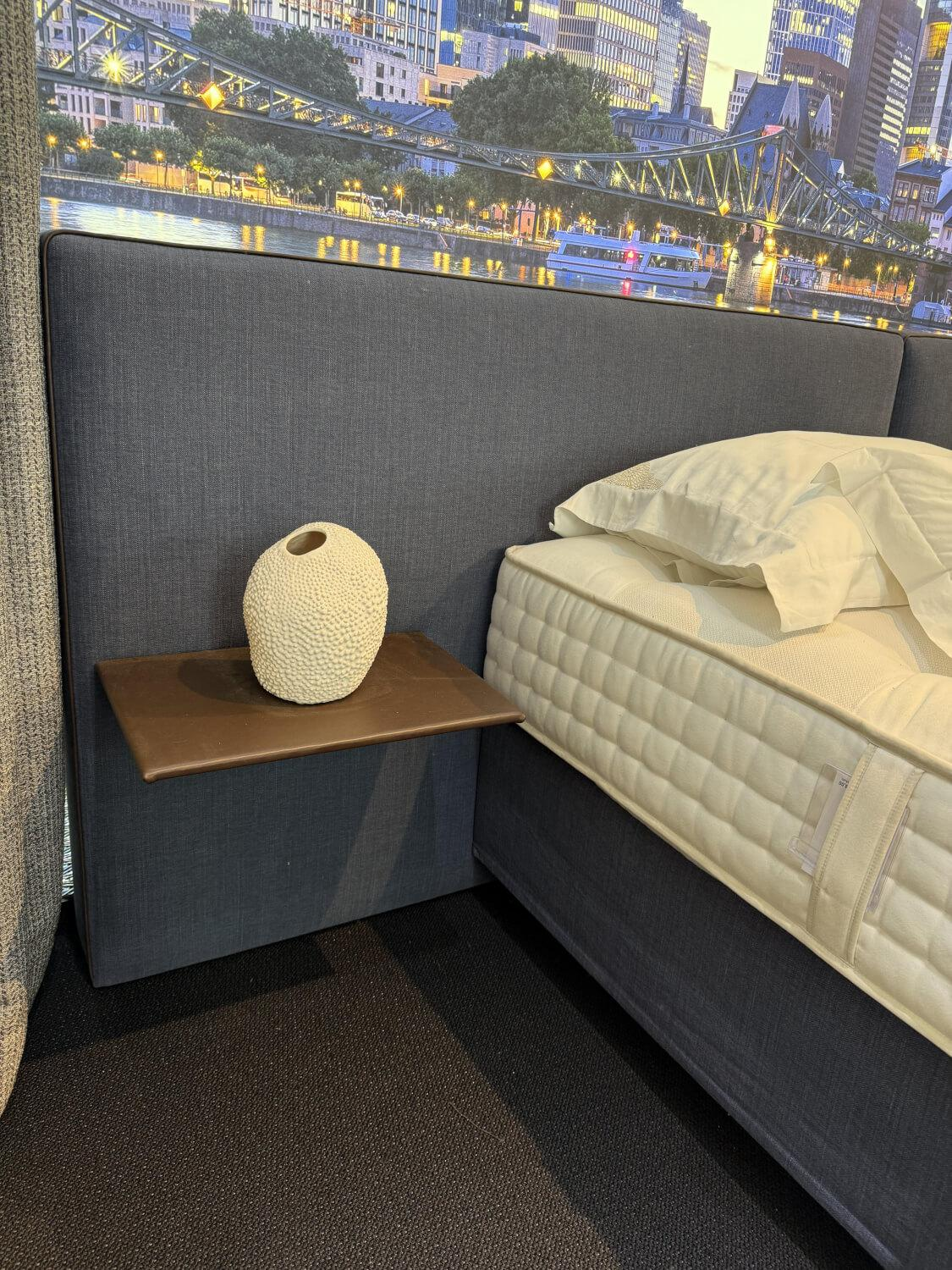 Schramm - Boxspringbett Basis 25B Stoff Nils 450 Denim Mit Keder Grau Kopfteil Paio Leder Provence Schoko Braun Füße Buche Mit Matratze - 3