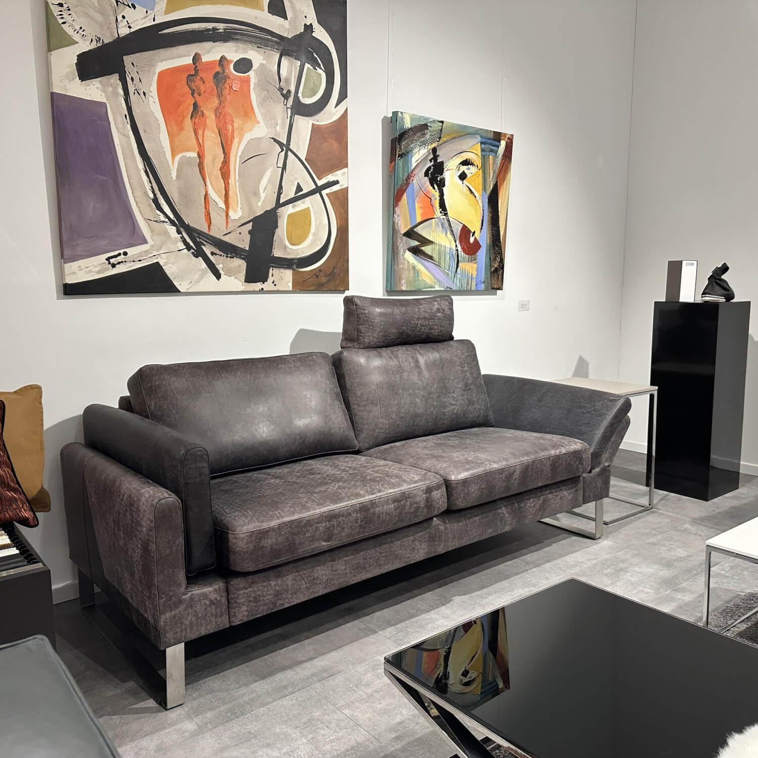 Gehlenborg Sitzmöbel - Sofa Living Fiedler Leder Saddle Black Schwarz Metallkufe Flach Gebürstet Inklusive Kopfstütze - 4