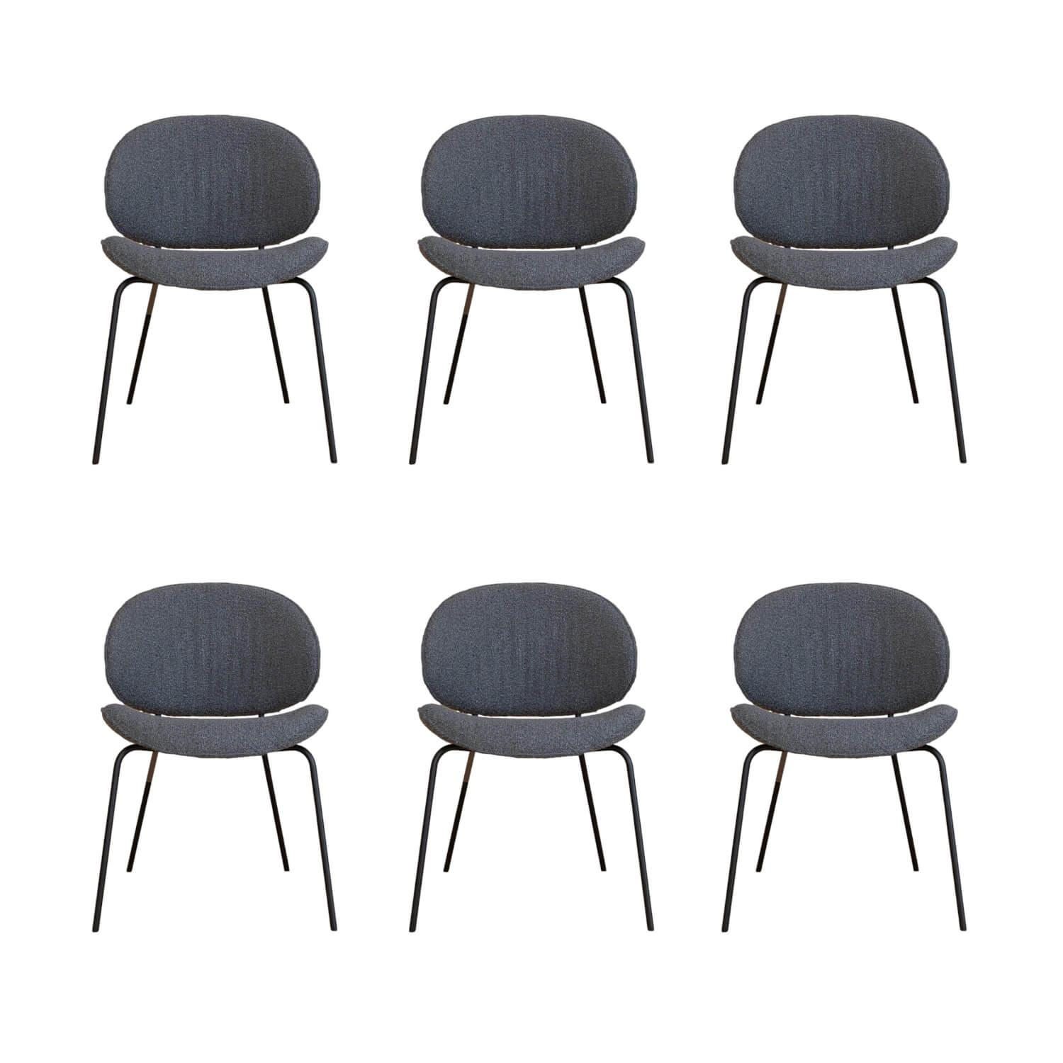 KFF - 6er-Set Stuhl Alvaro Nordic Edition Bezug Stoff Ascot 2406 Graphite Grau 4-Fuß Rundrohrgestell Strukturschwarz - 1