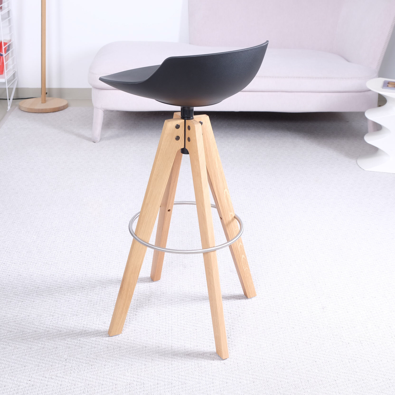 MDF Italia - Barhocker Flow Stool Eiche Lackiert Matt Grafitgrau Gestell Eiche Natur - 3