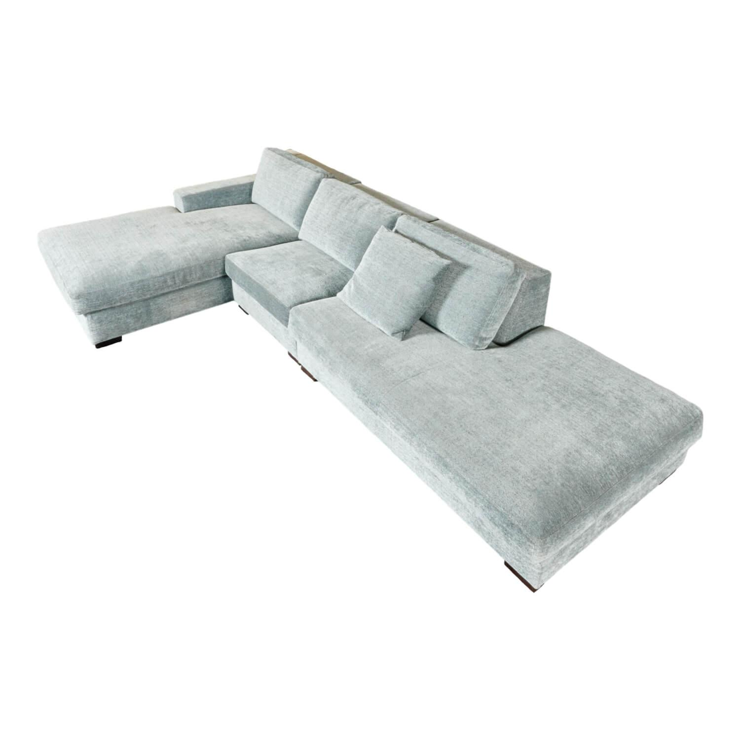Bielefelder Werkstätten - Ecksofa Inspiration Stoff France BW1754 151 Blau Grau Füße Holz Braun Mit Nackenbügel Und Funktionskissen - 1