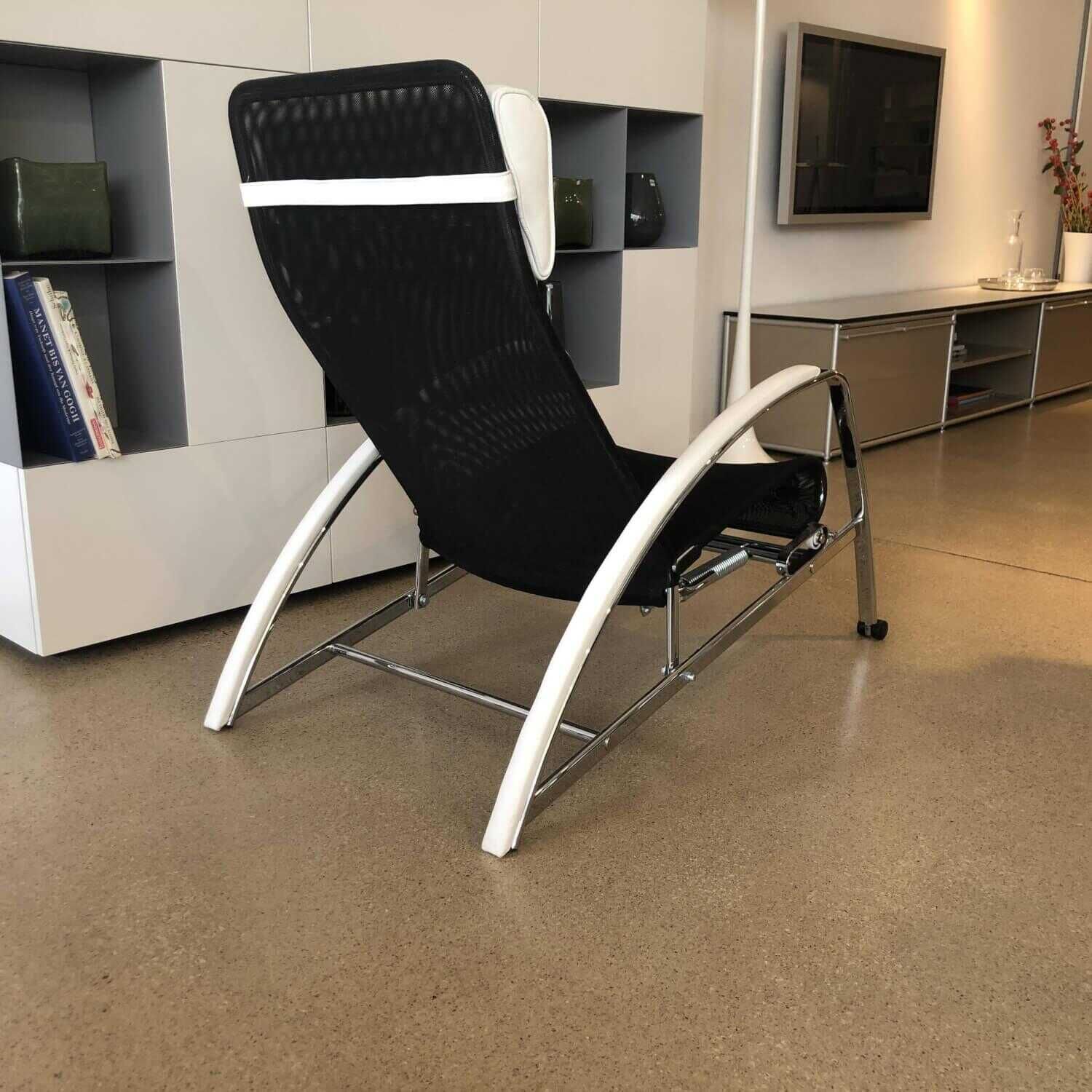 Sessel D82N Schwarz Leder Weiß mit Relaxfunktion