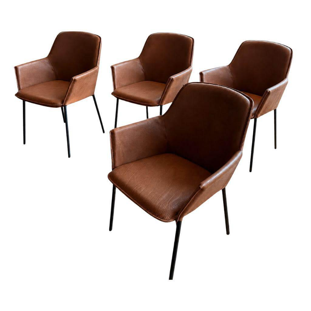 Freifrau - 4er-Set Armlehnstuhl High Grace Leder Magnum Cognac Braun 4-Fuß Gestell Metall Schwarz - 1
