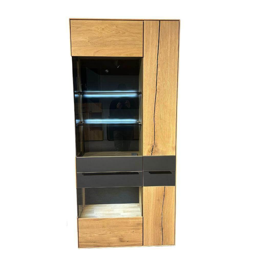 Mondo - Vitrine Natur Talvera Asteiche Massiv Geölt Bianco Lack Anthrazit Satiniert Mit Beleuchtung Tür Rechts - 1