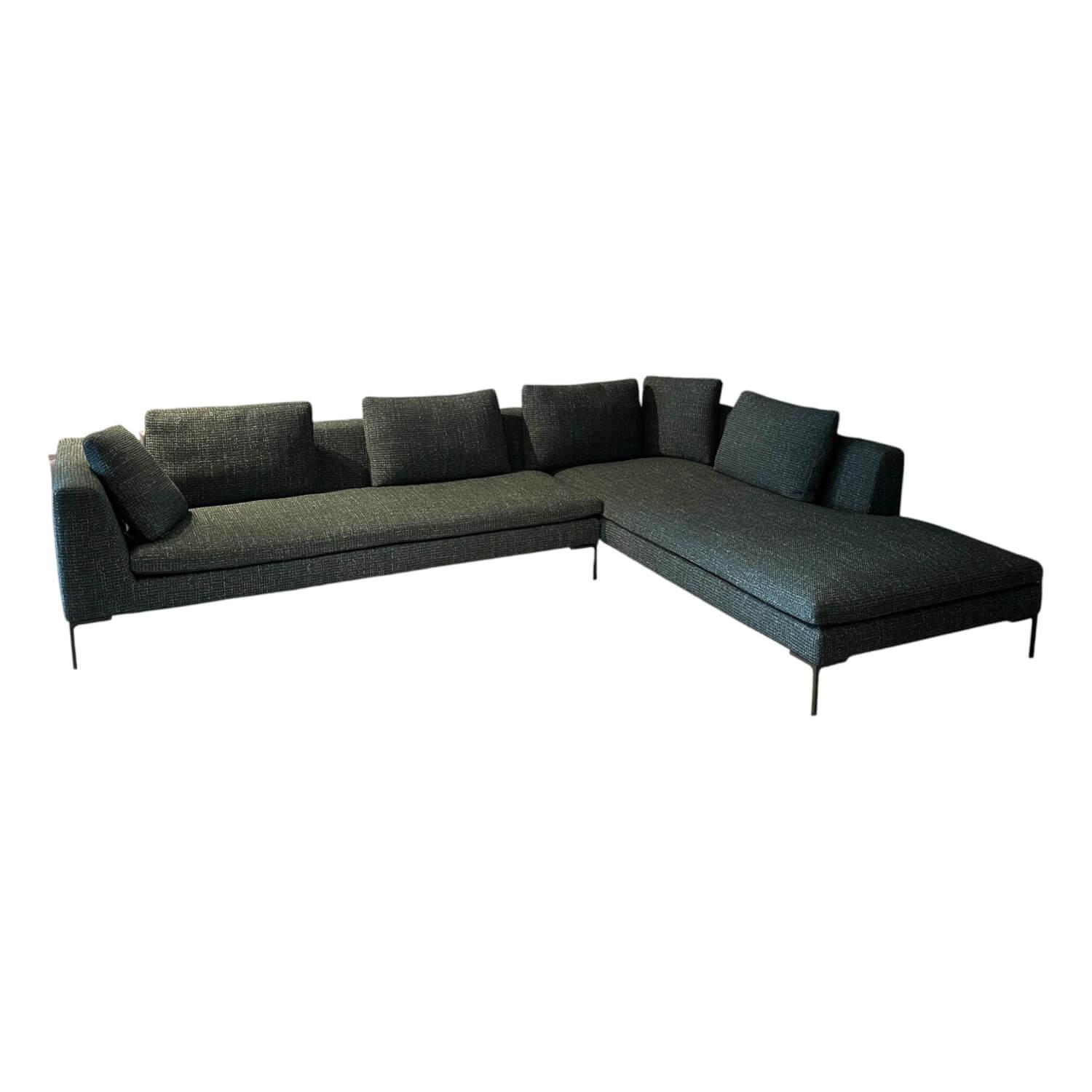 B&B Italia - Ecksofa Charles Large Stoff Super Sirte Kieferngrün Füße Aluminium Schwarz Verchromt Lackiert - 1