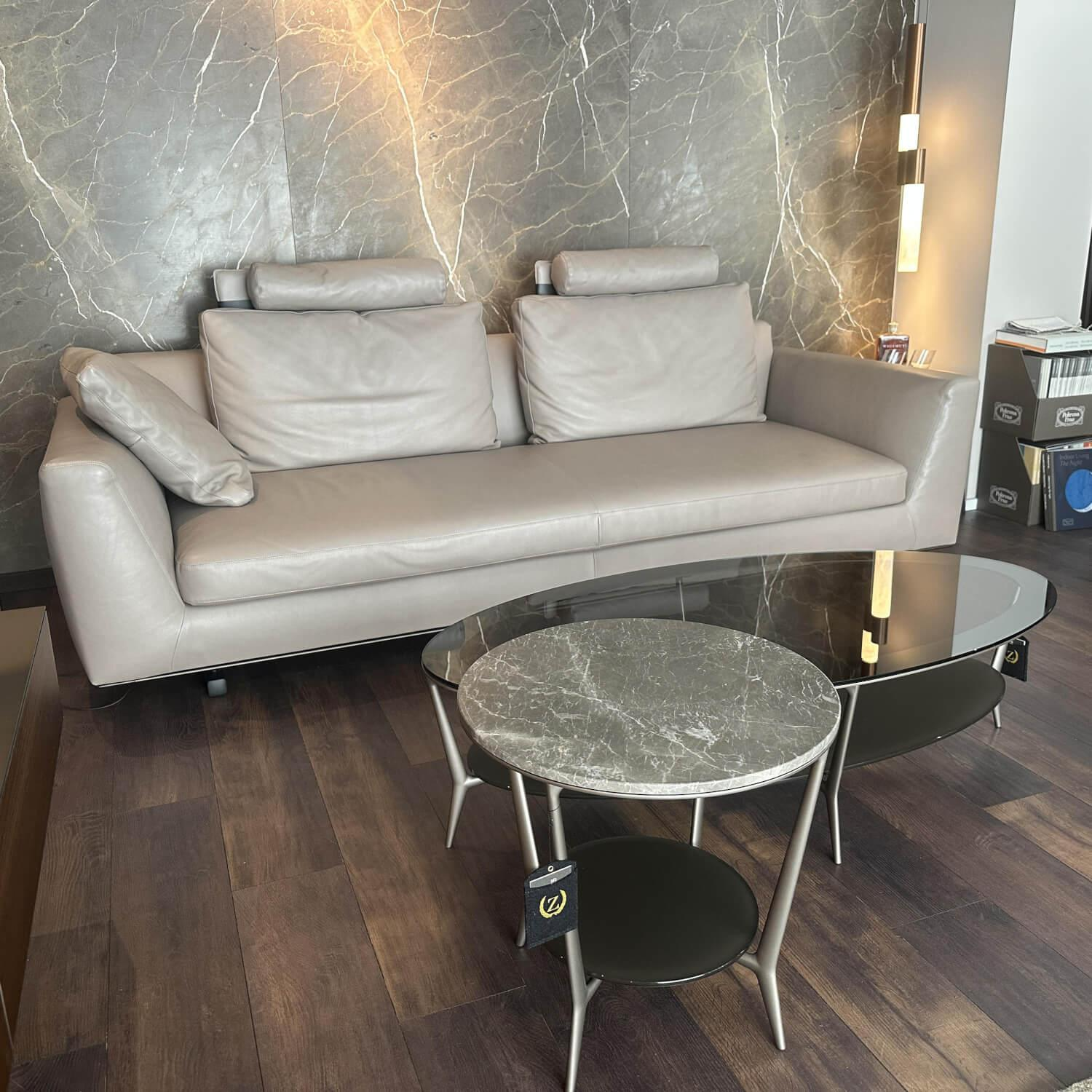 Walter Knoll - Sofa Tama Living Leder Elen Taupe 1406 Beige Gestell Eiche Geflammt Inklusive Kissen - 6