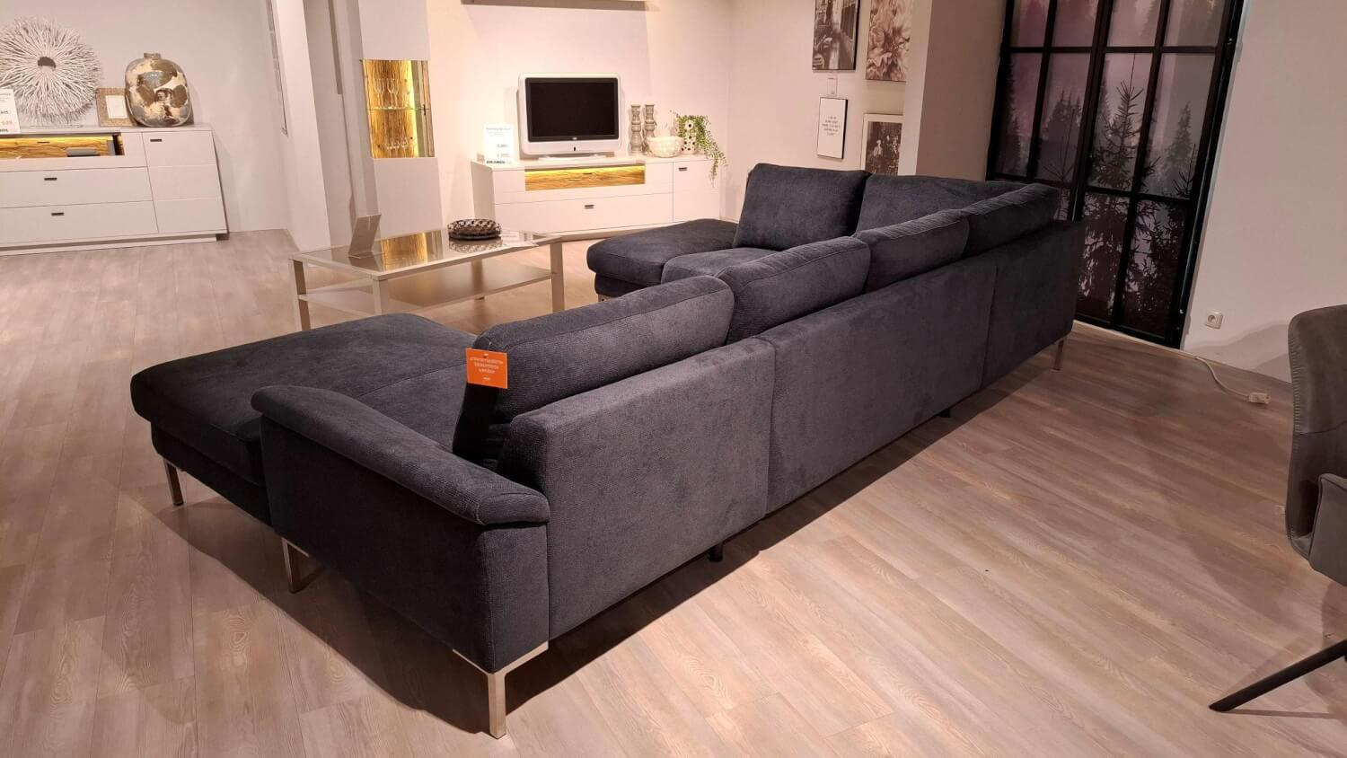 Global - Ecksofa Oviedo Stoff Regain Indigo Blau Füße Metall Matt Gebürstet - 3