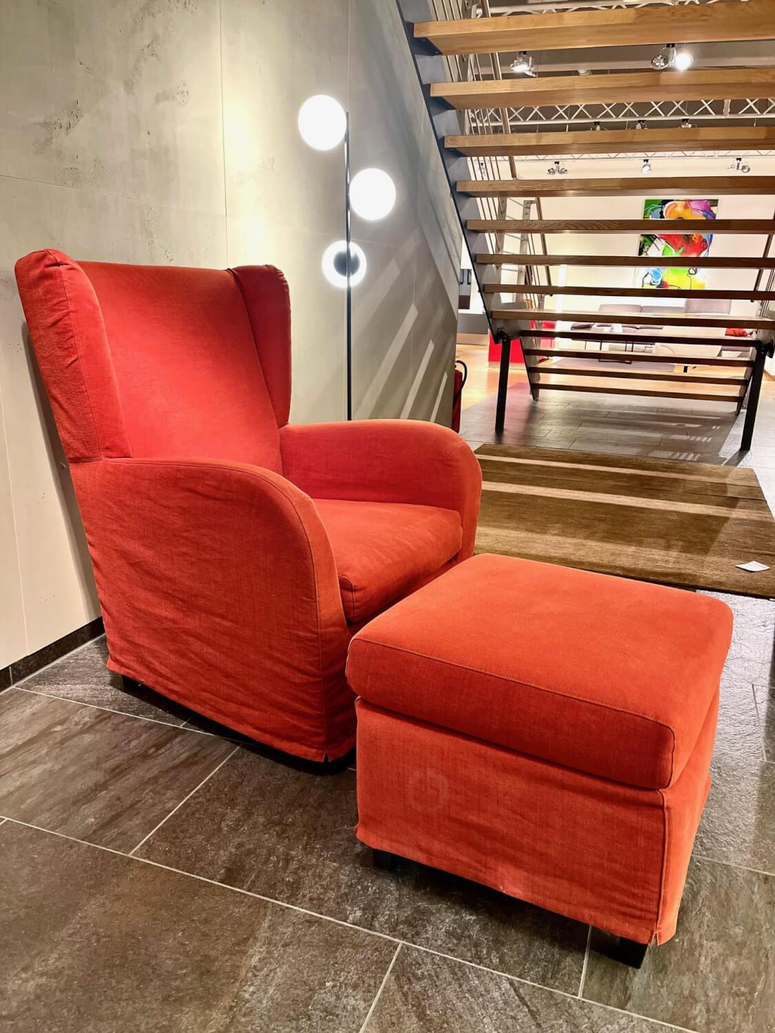 Contur - Sessel Sergio Stoff Chenille Terracotta Rot Inklusive Hocker - 2