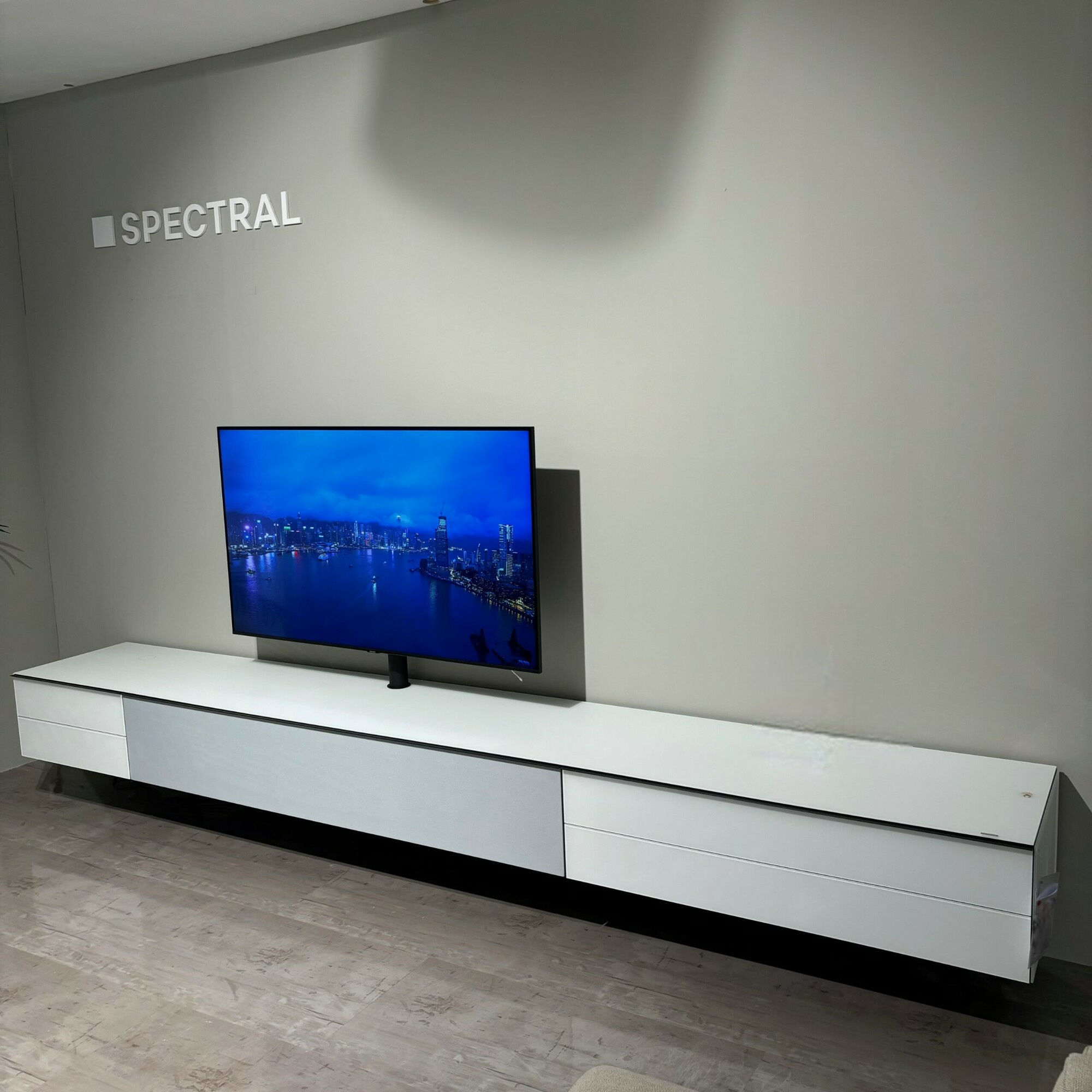 Spectral Smart Furniture - Lowboard Scala SC560 Glas SNG Snow Weiß Satiniert Griffe BG Black Schwarz Türen Mit Textilgewebe Inklusive Soundsystem - 2