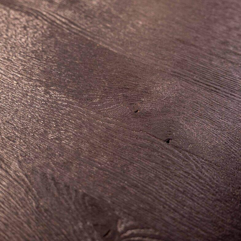 KFF - Esstisch Gaia Platte Brandeiche Schwarz Strukturiert Gebürstet Geölt Gestell Samt Lisboa Bodenplatte Stahl Schwarz - 3