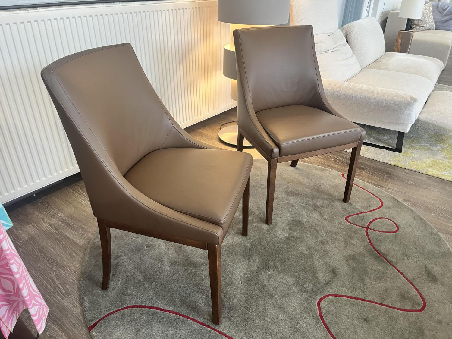 Bielefelder Werkstätten - 2er-Set Stuhl Leona Leder Prestige F53 Hellbraun Braun Gestell Holz Eiche Nussbaumfarbig - 5