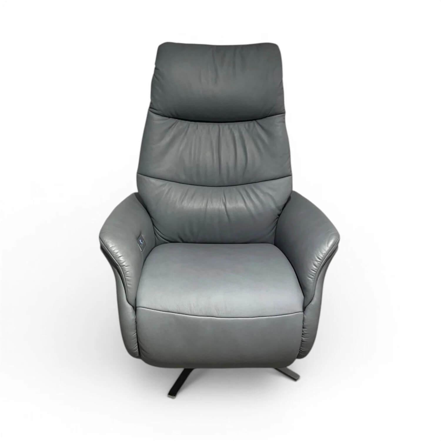 himolla - Sessel 7454 Easy-Swing Leder Longlife Aqua Grau Blau Sternfuß Metall Edelstahl Inkl. 2-Motorig Aufstehhilfe Und Massagefunktion - 1