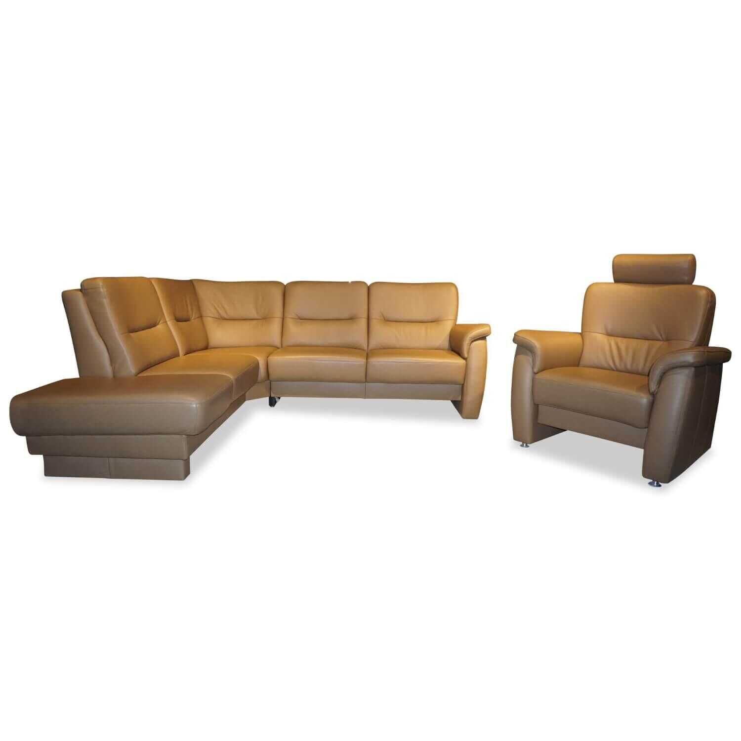 Arco - Garnitur Linea Comfort Ansbach Leder Braun Ecksofa Sessel - 1