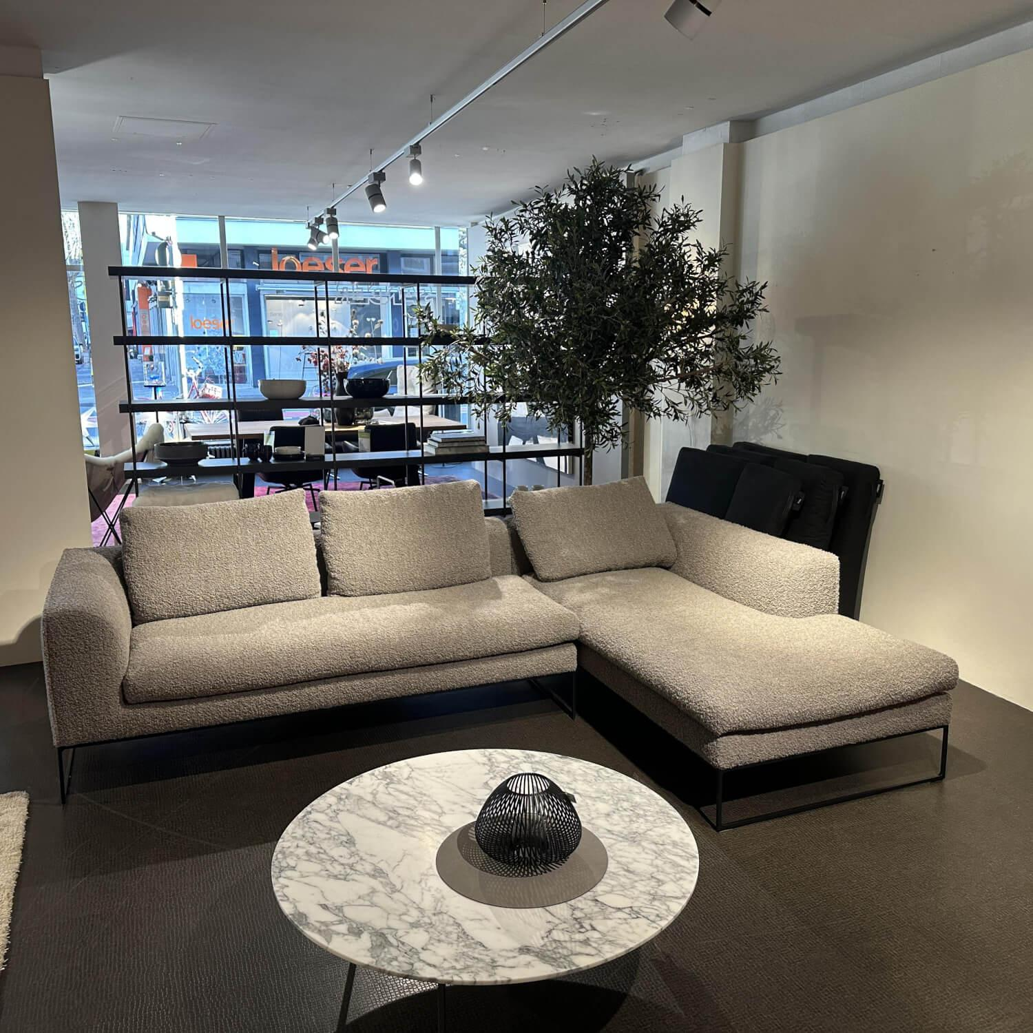 COR - Ecksofa 148010 Mell Lounge Stoff 14002 Hellgrau Grau Metallgestell Schwarz Mit Rückenkissen - 4