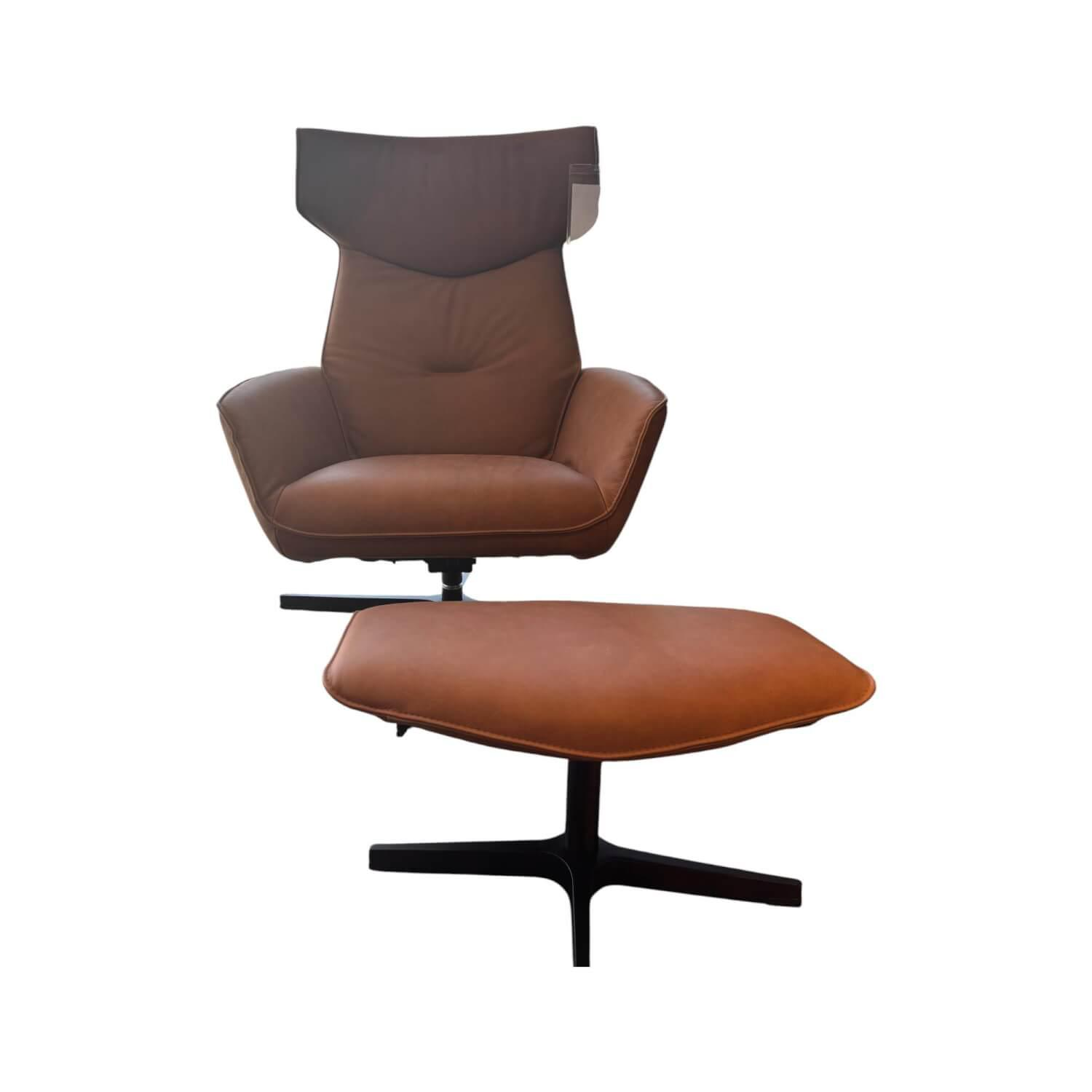 Raum.Freunde - Sessel Helge Leder Reno 204 Cognac Braun Gestell Metall Vision Schwarz Inklusive Hocker - 1