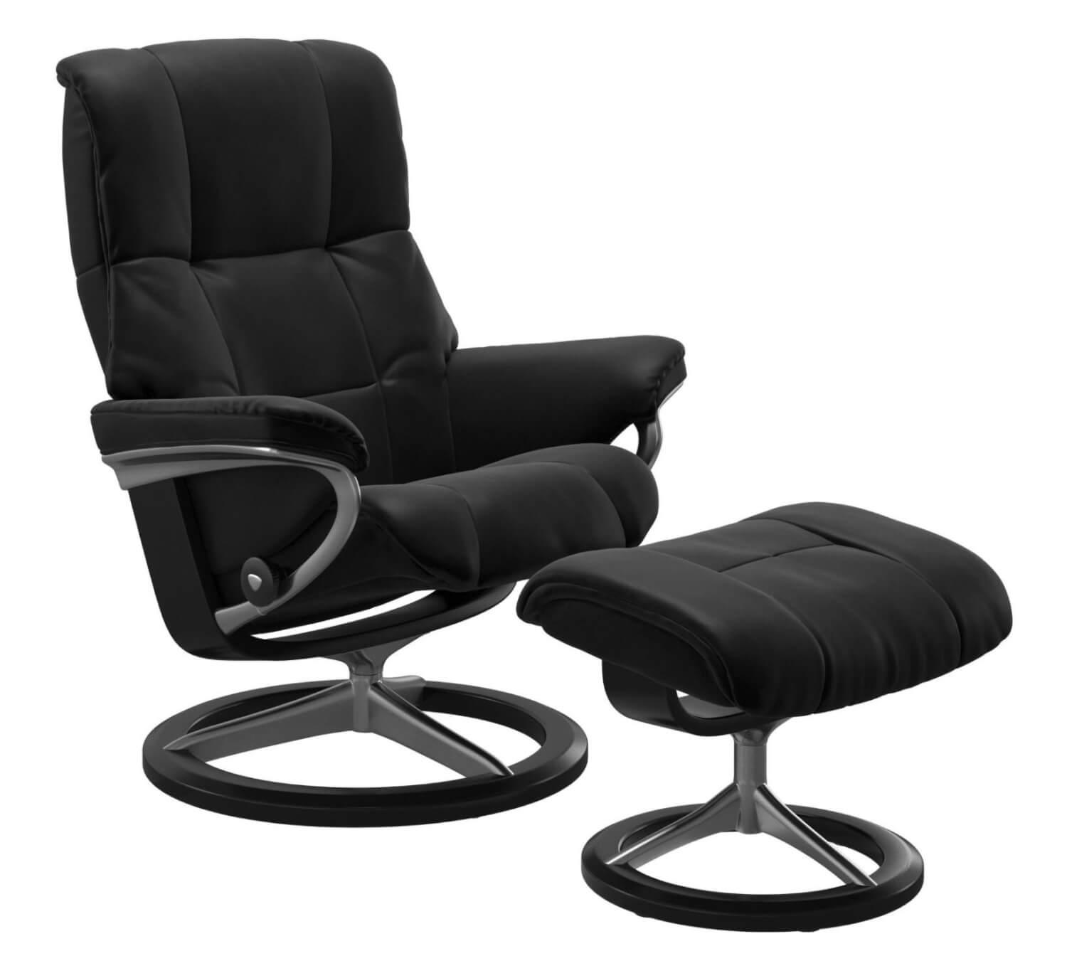 Stressless - Stressless Mayfair M Leder Batick Black Schwarz Gestell Signature Metall Alu Poliert Holz Schwarz Mit Hocker - 1